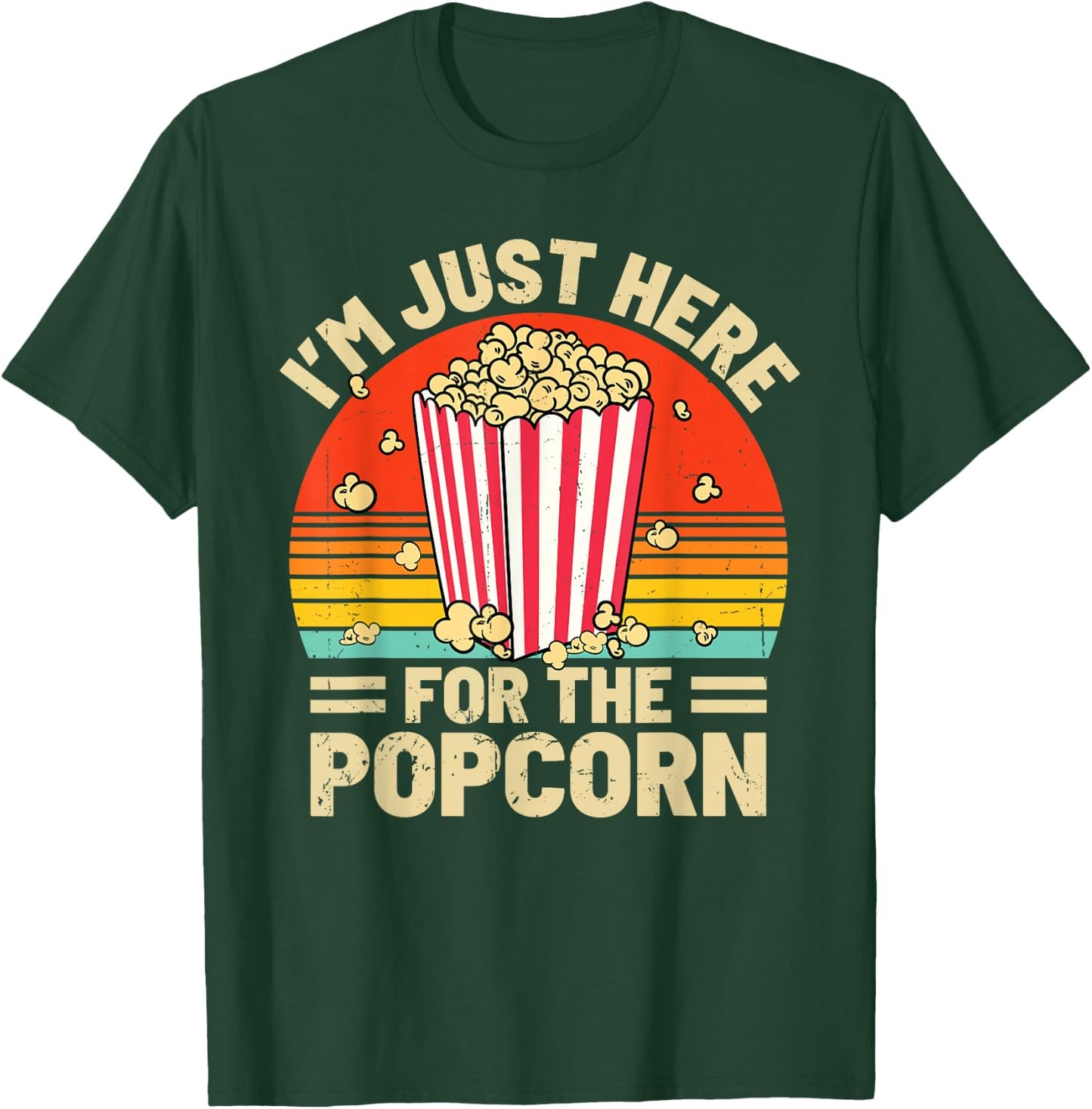 Funny I'm Just Here For The Popcorn Retro Movie Night T-Shirt - T-Shirt | Forest