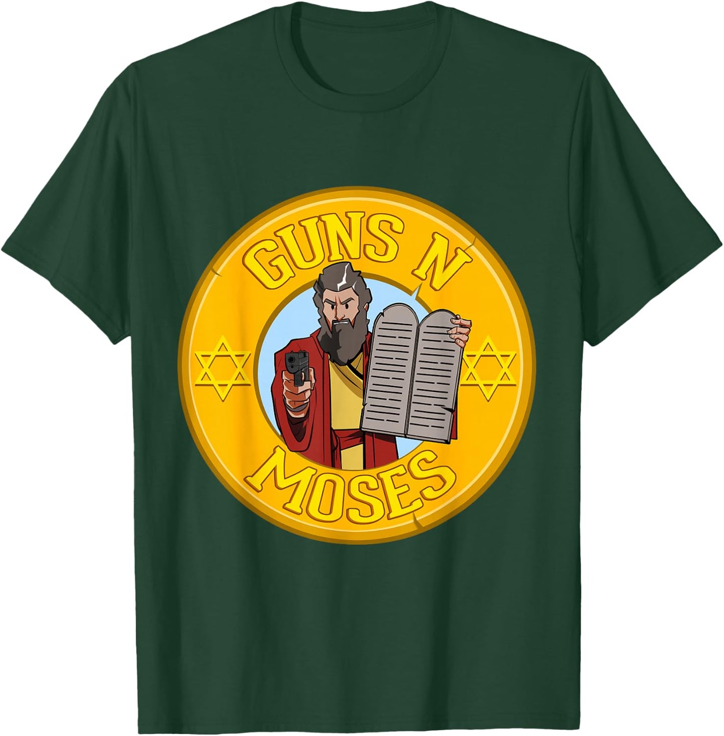 Guns N Moses Jewish Passover Pun Israeli Defense Force Army T-Shirt - T-Shirt | Forest