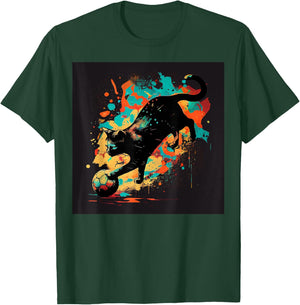 Black Cat Soccer Colorful T-Shirt - T-Shirt | Forest