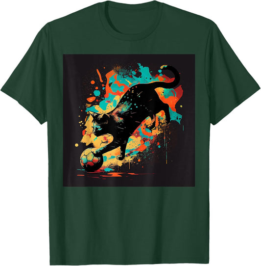 Black Cat Soccer Colorful T-Shirt - T-Shirt | Forest
