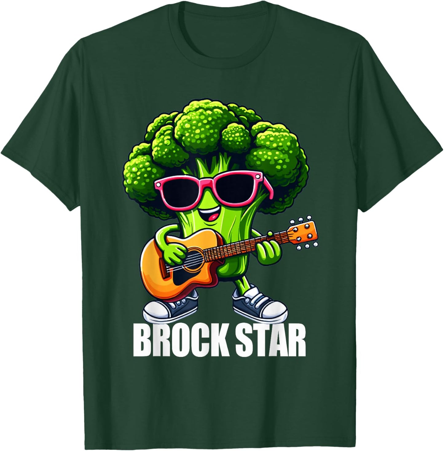 Brock Star Funny Rock and Roll Broccoli Guitar Food Pun T-Shirt - T-Shirt | Forest