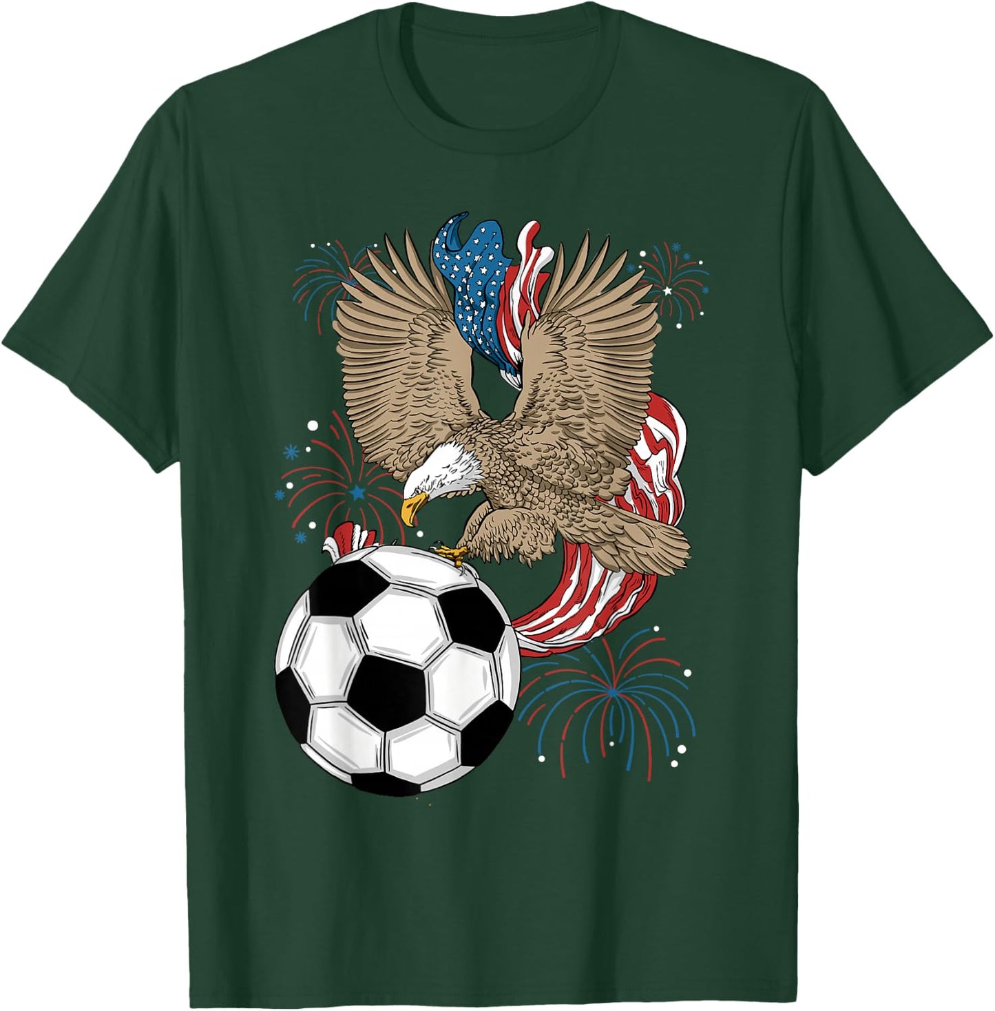 Soccer 4th Of July Eagle USA Flag America Soccer Player Women Kids Men T-Shirt - T-Shirt | Forest