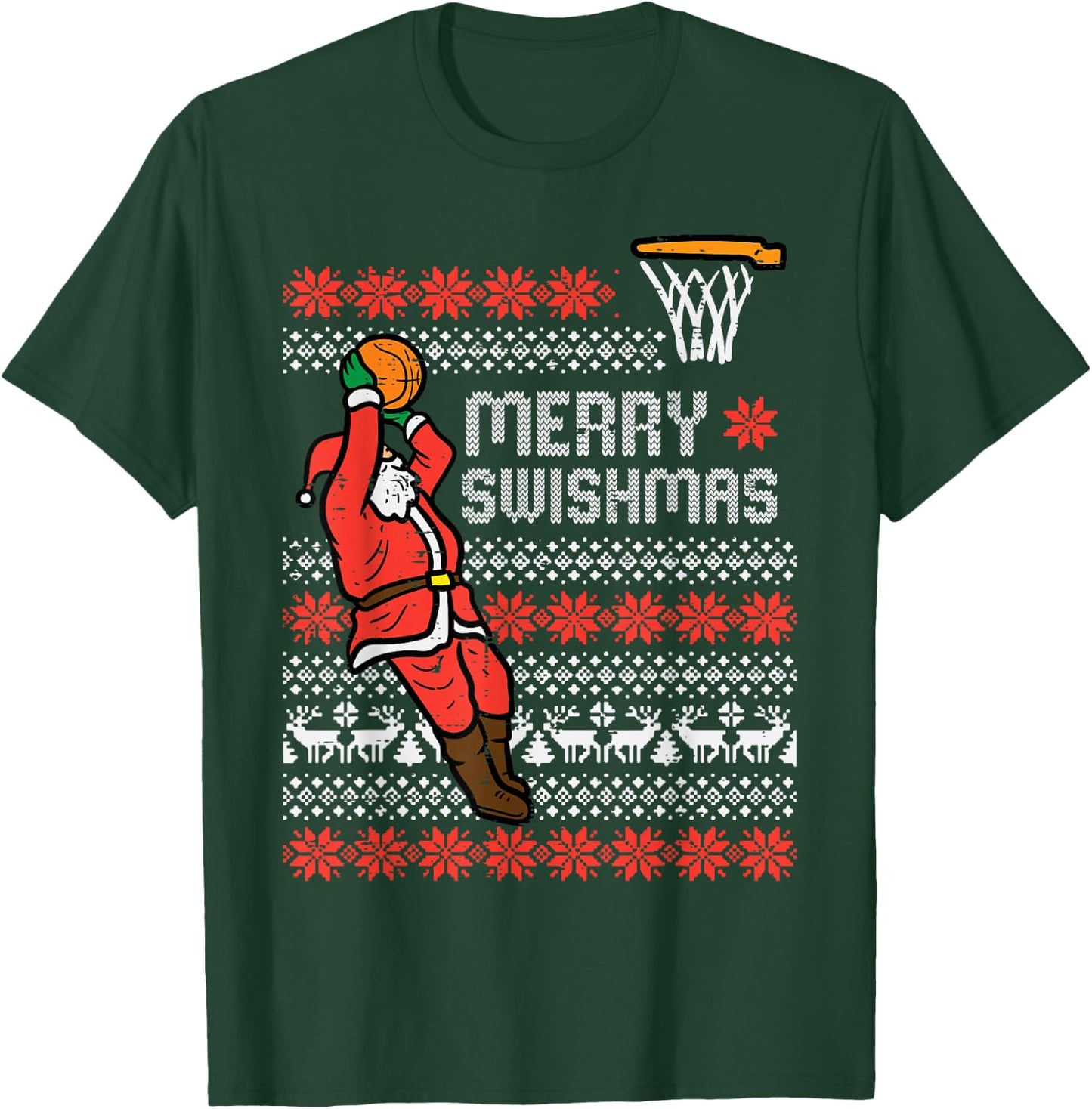 Merry Swishmas Basketball Ugly Christmas Xmas Men Boys Kids T-Shirt - T-Shirt | Forest