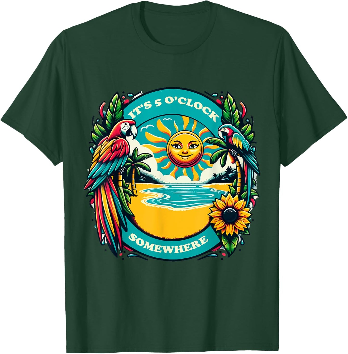 It's 5 O’clock Somewhere-Parrot Summer Beach T-Shirt - T-Shirt | Forest