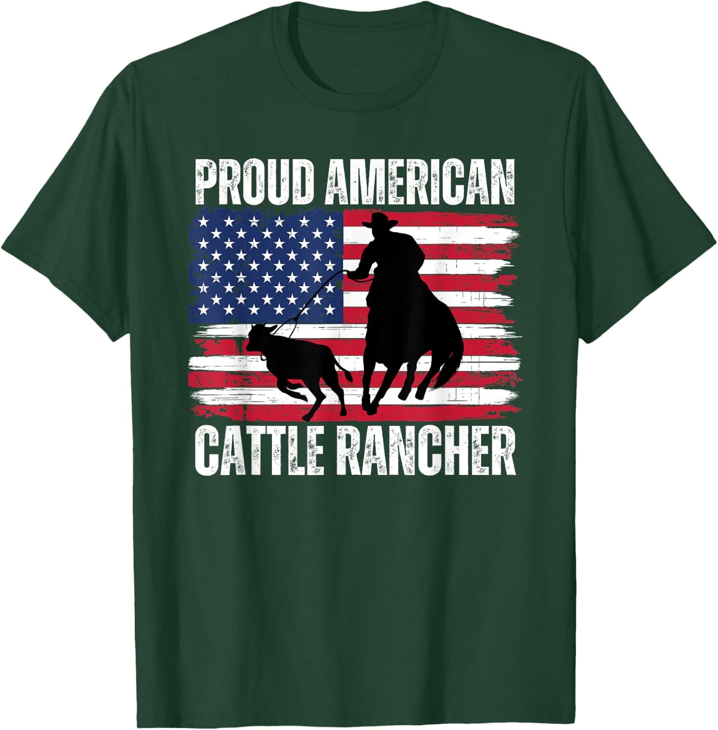 Proud American Cattle Rancher Patriotic Flag Ranchers Gifts T-Shirt - T-Shirt | Forest