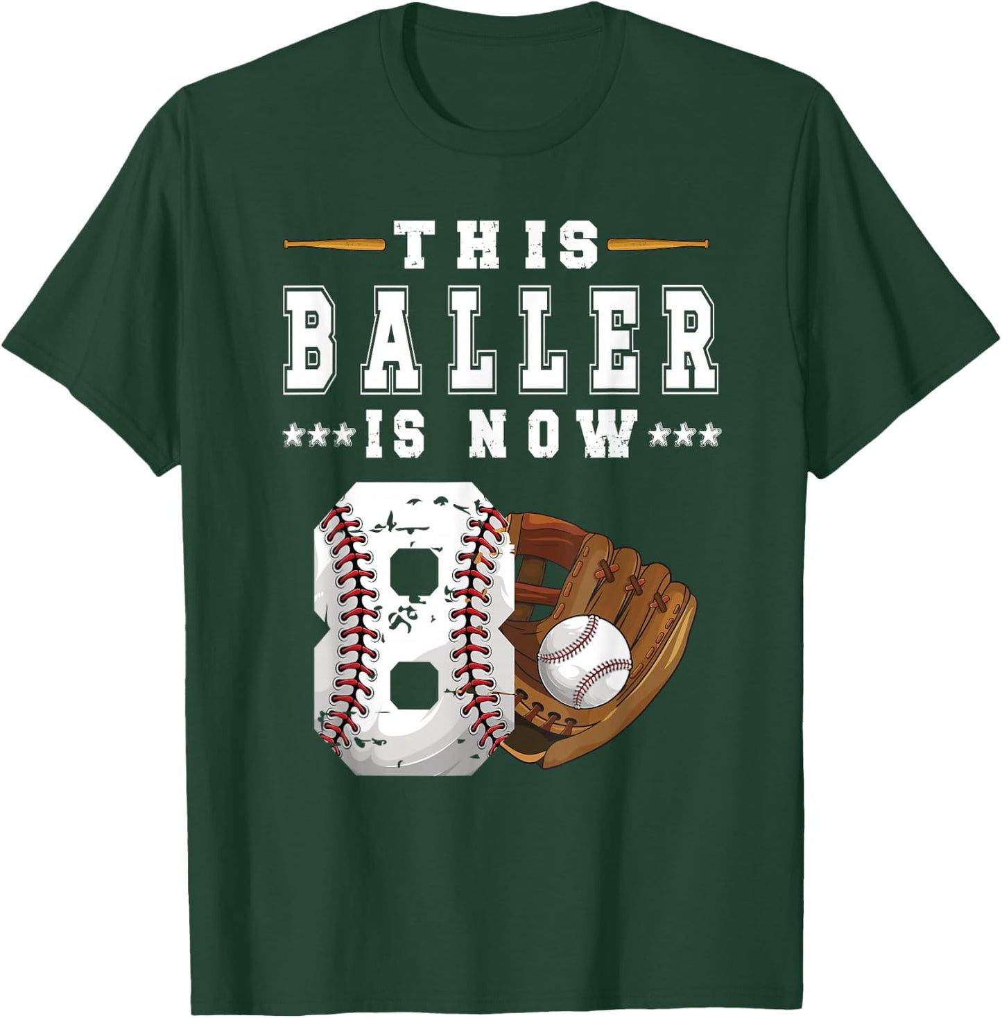 8th Birthday Baseball Boy Eight Year Old Baseball Player T-Shirt - T-Shirt | Forest