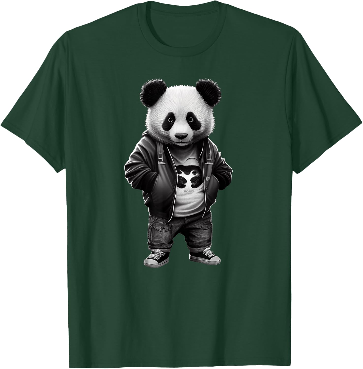 Black and White Panda with Cool Cute Sportswear T-Shirt - T-Shirt | Forest