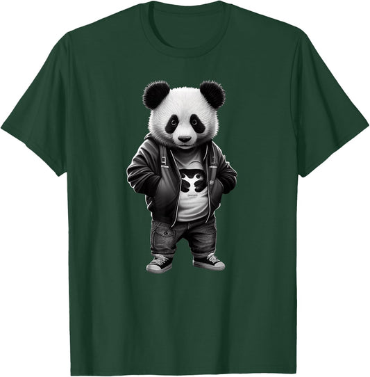 Black and White Panda with Cool Cute Sportswear T-Shirt - T-Shirt | Forest