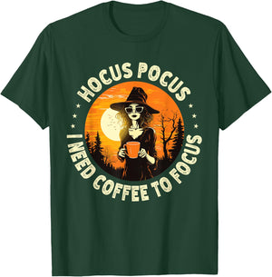 Hocus Pocus I Need Coffee To Focus Witch Halloween T-Shirt - T-Shirt | Forest