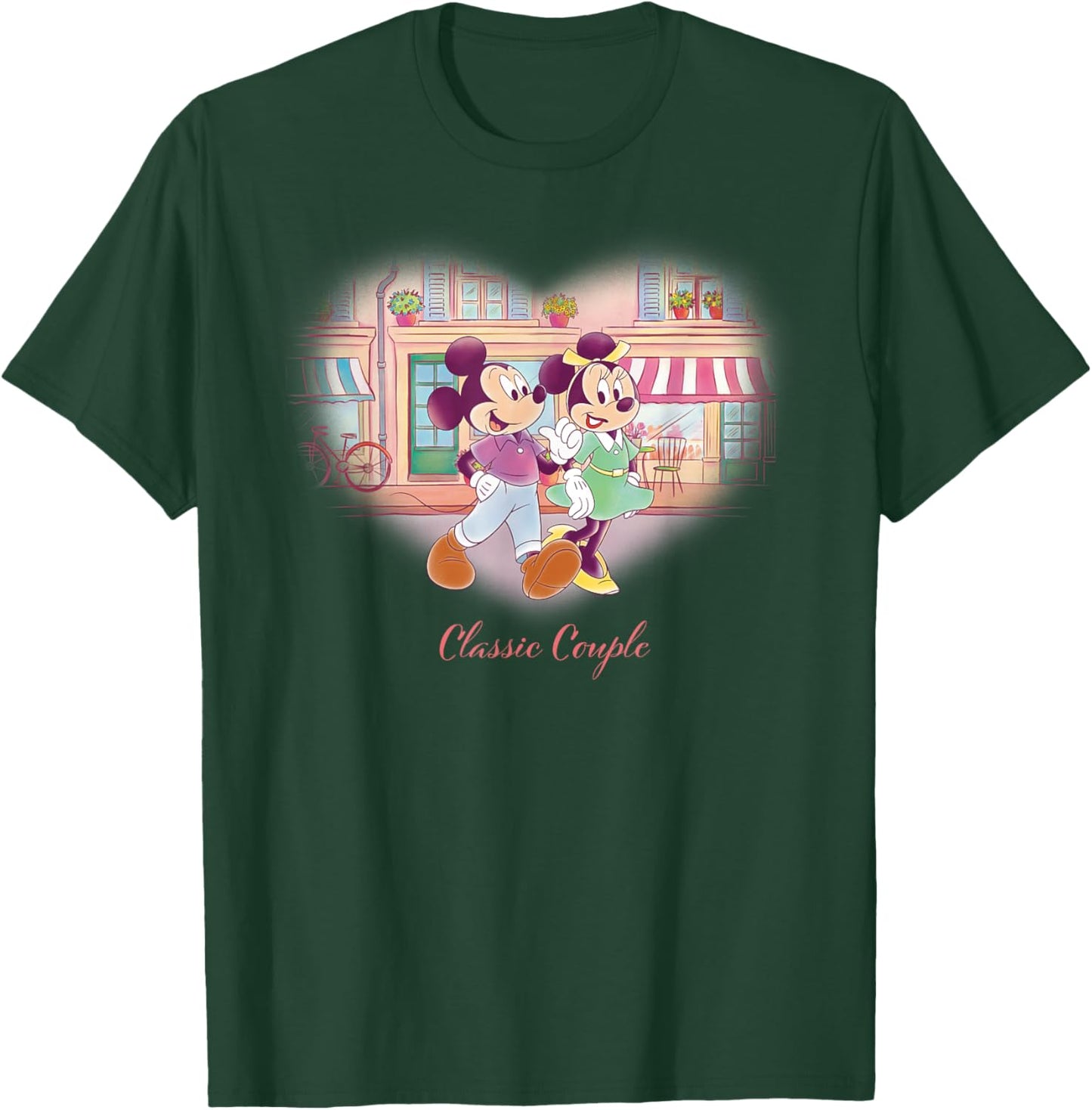 Disney Mickey & Minnie Classic Couple Retro Heart Stroll T-Shirt - T-Shirt | Forest