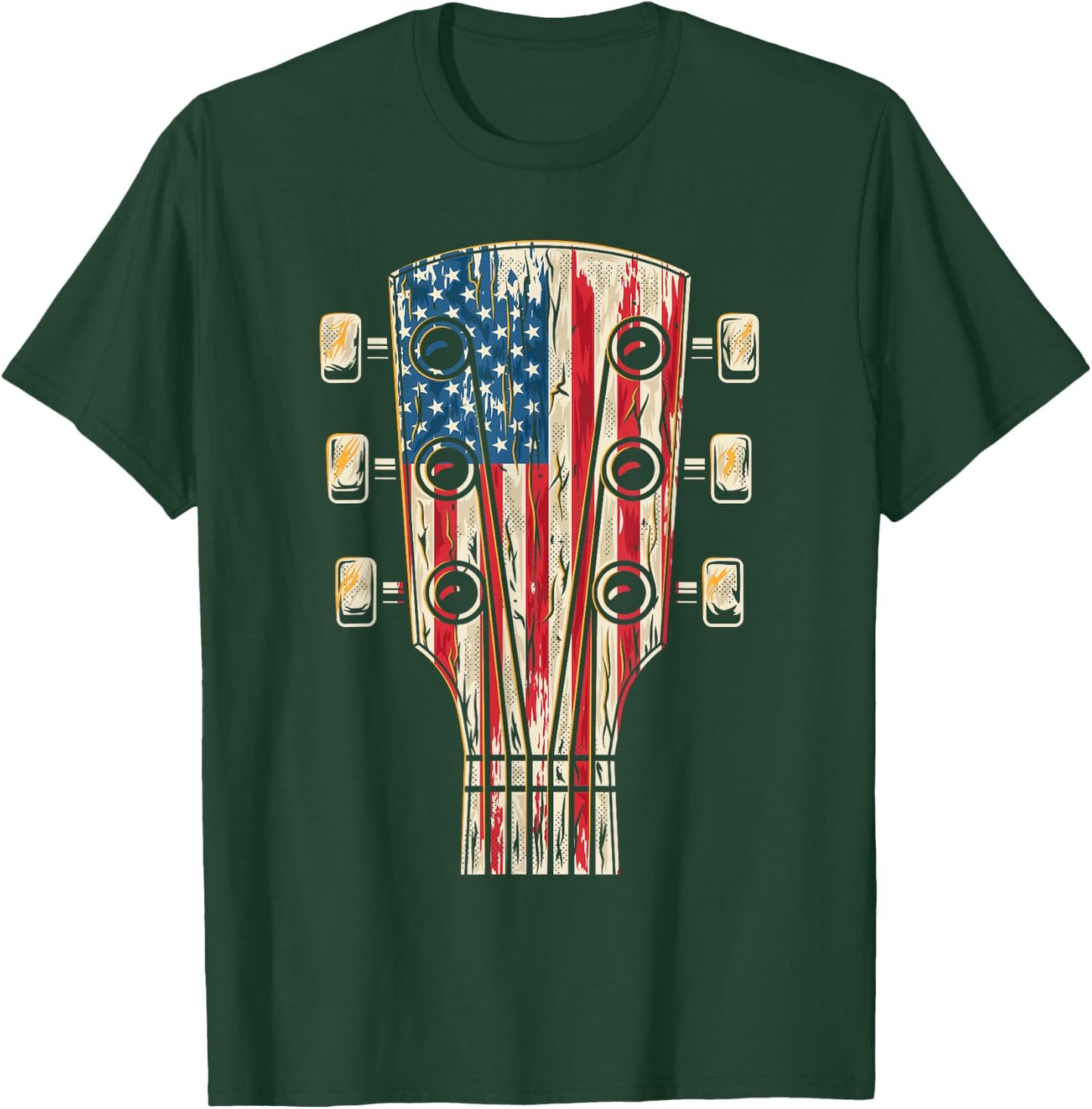 American Flag Guitar 4th of July Guitarist USA Country Music T-Shirt - T-Shirt | Forest