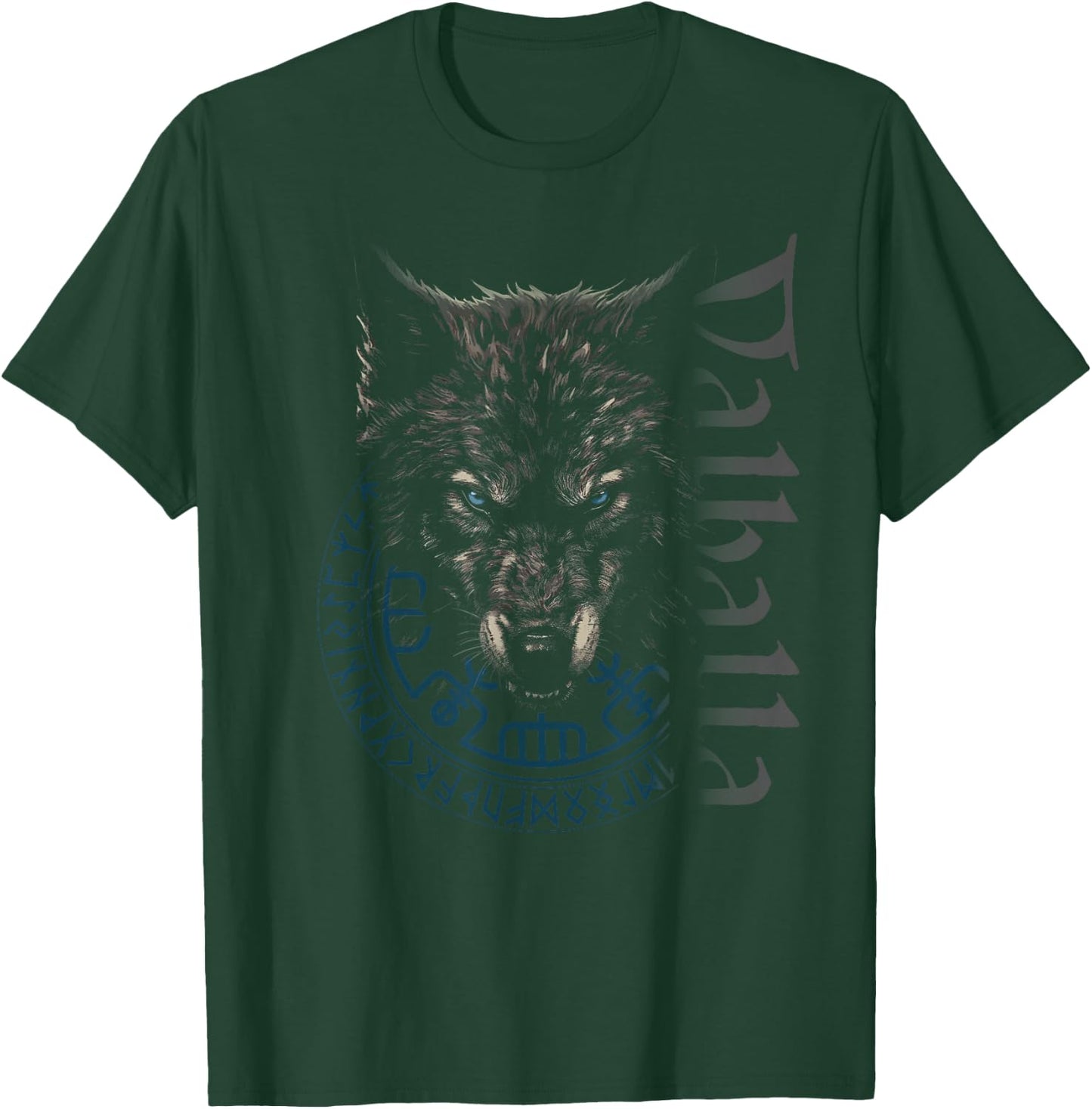 Walhalla Wolf Wolves Odins Runes Nordic Compass Viking T-Shirt - T-Shirt | Forest