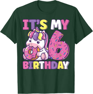 It's My 6th Birthday Party Cute Girls Donut Birthday Unicorn T-Shirt - T-Shirt | Forest