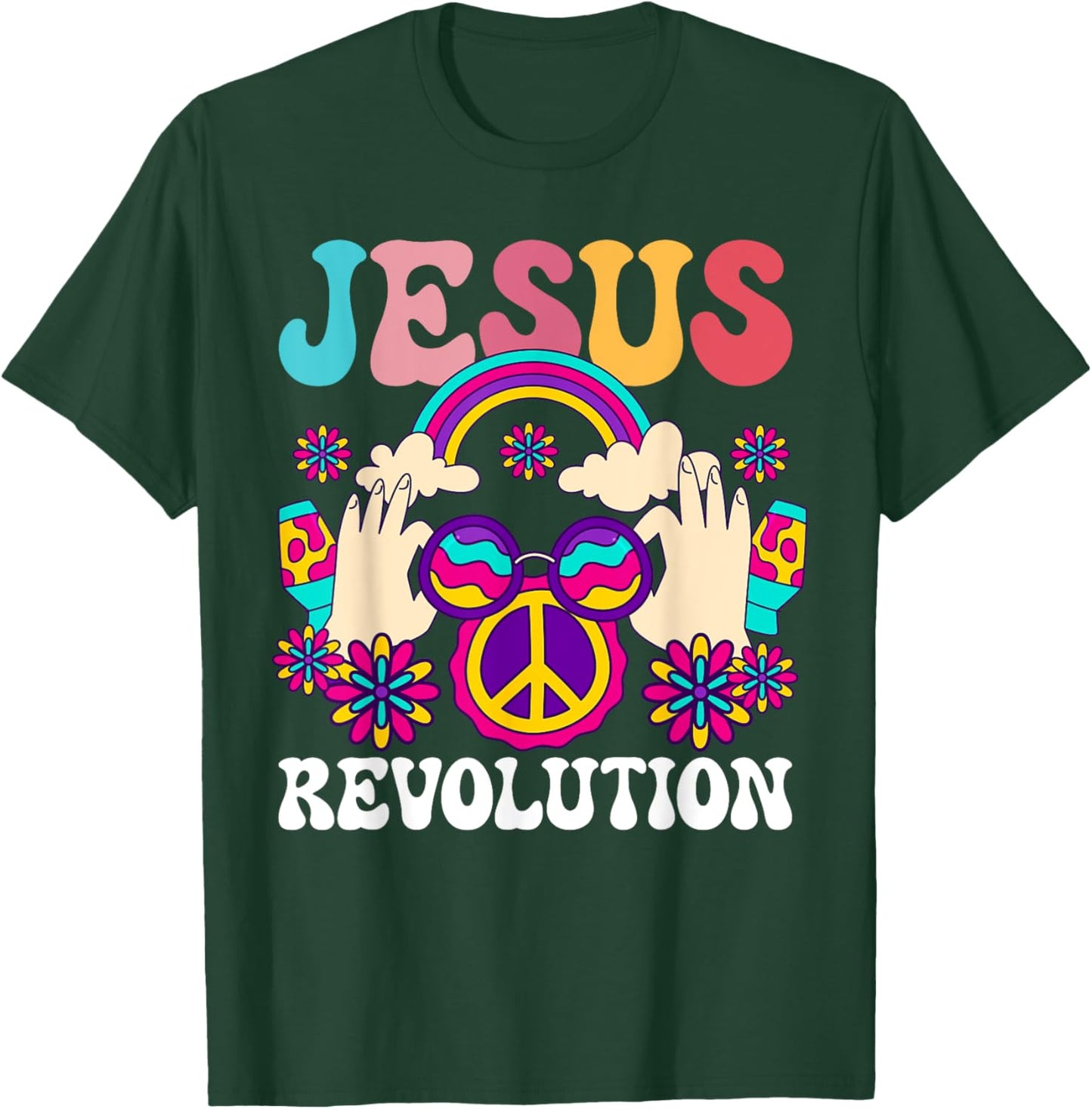 Jesus Revolution Christian Hippie Rainbow Religious Hippy T-Shirt - T-Shirt | Forest