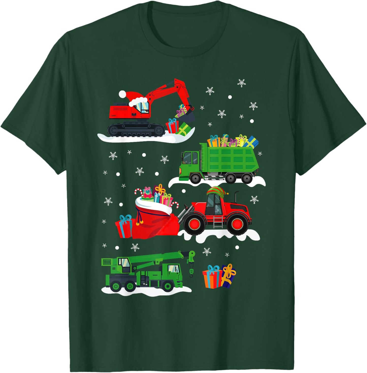 Construction Vehicle Christmas Red Trucks Winter Boys Kids T-Shirt - T-Shirt | Forest