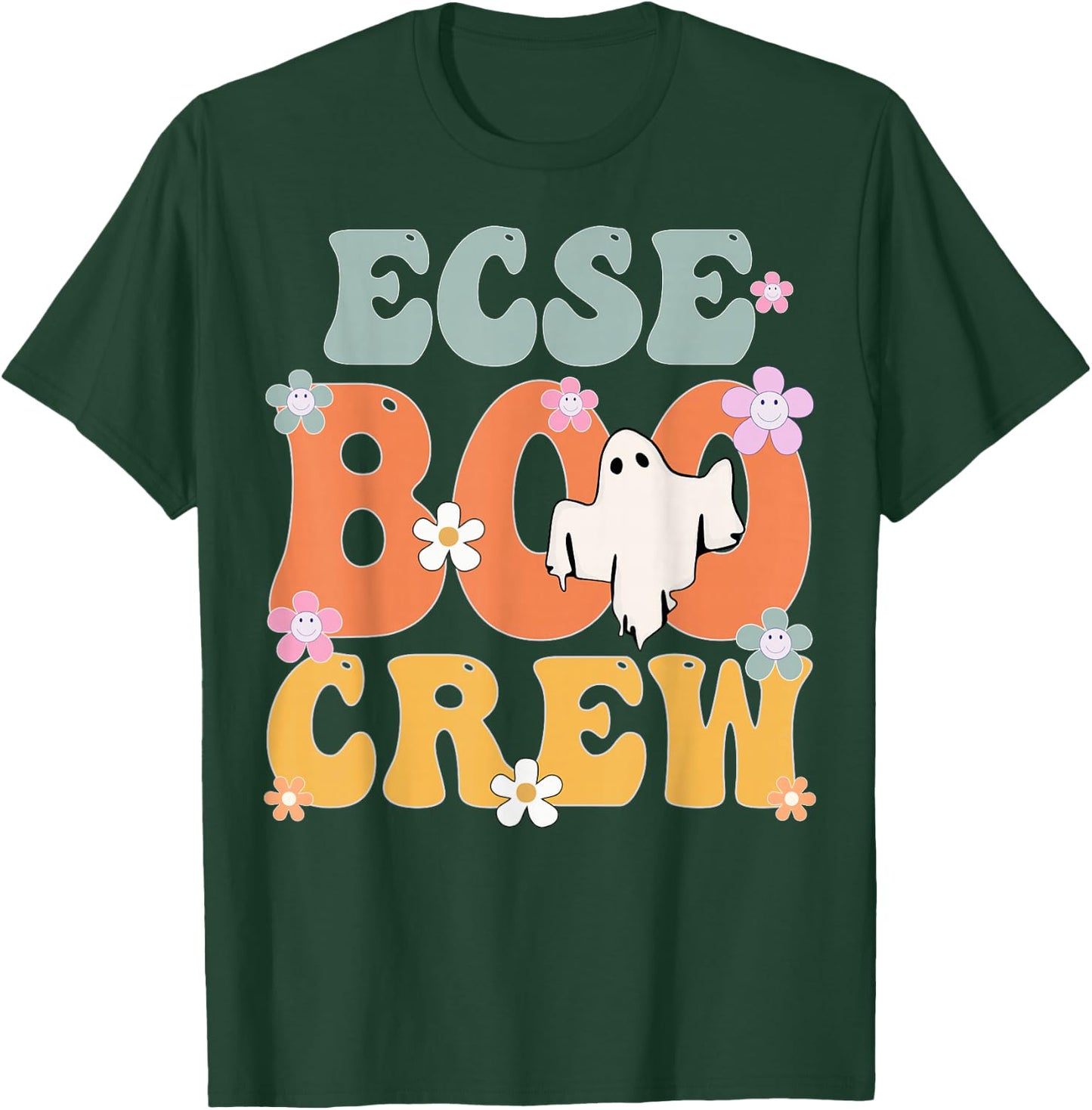 ECSE Boo Crew Ghost Retro Groovy Halloween T-Shirt - T-Shirt | Forest