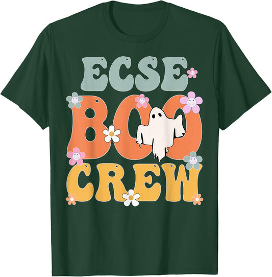 ECSE Boo Crew Ghost Retro Groovy Halloween T-Shirt - T-Shirt | Forest