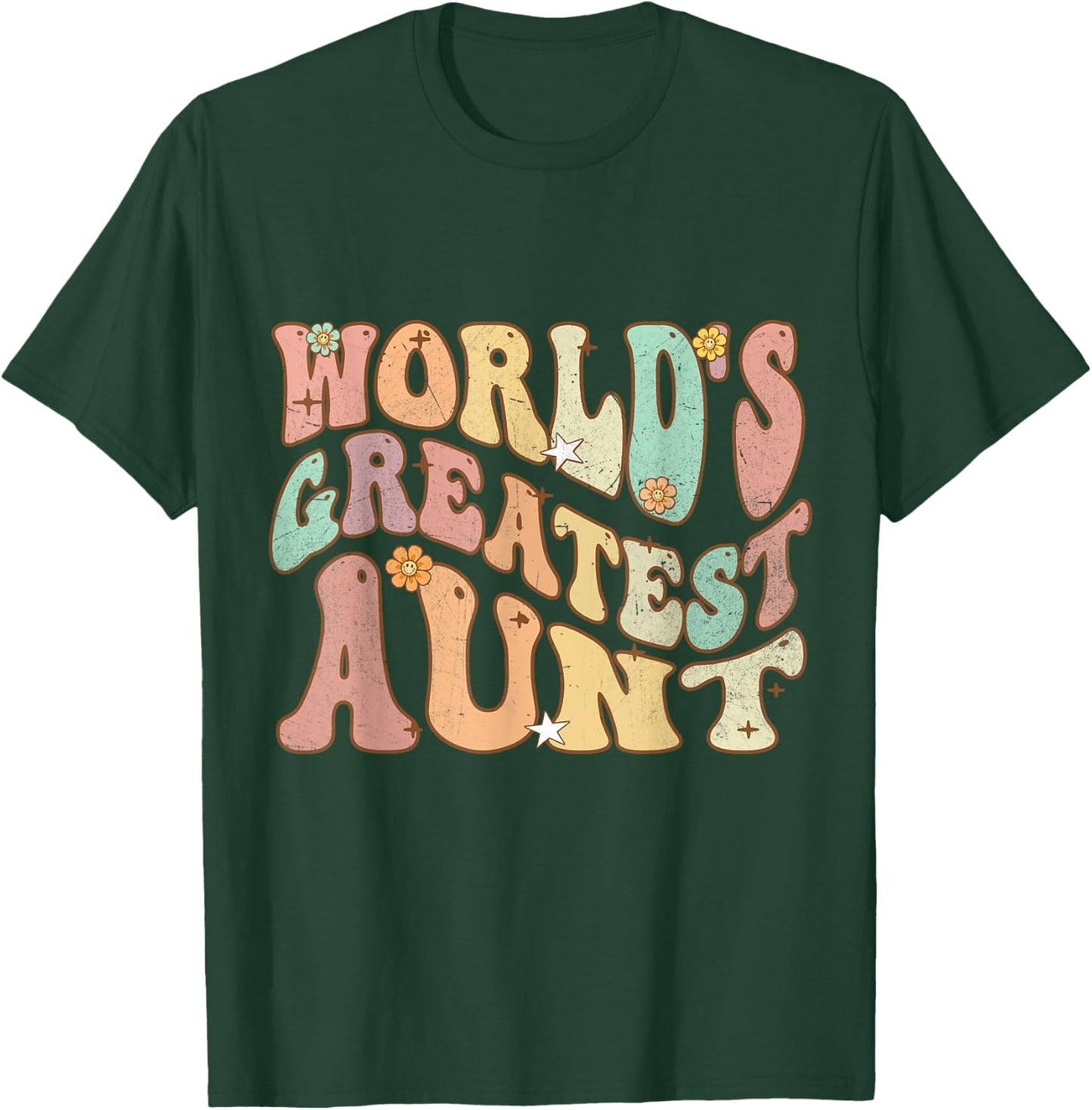 Groovy Retro Vintage World's Greatest Aunt Matching Family T-Shirt - T-Shirt | Forest