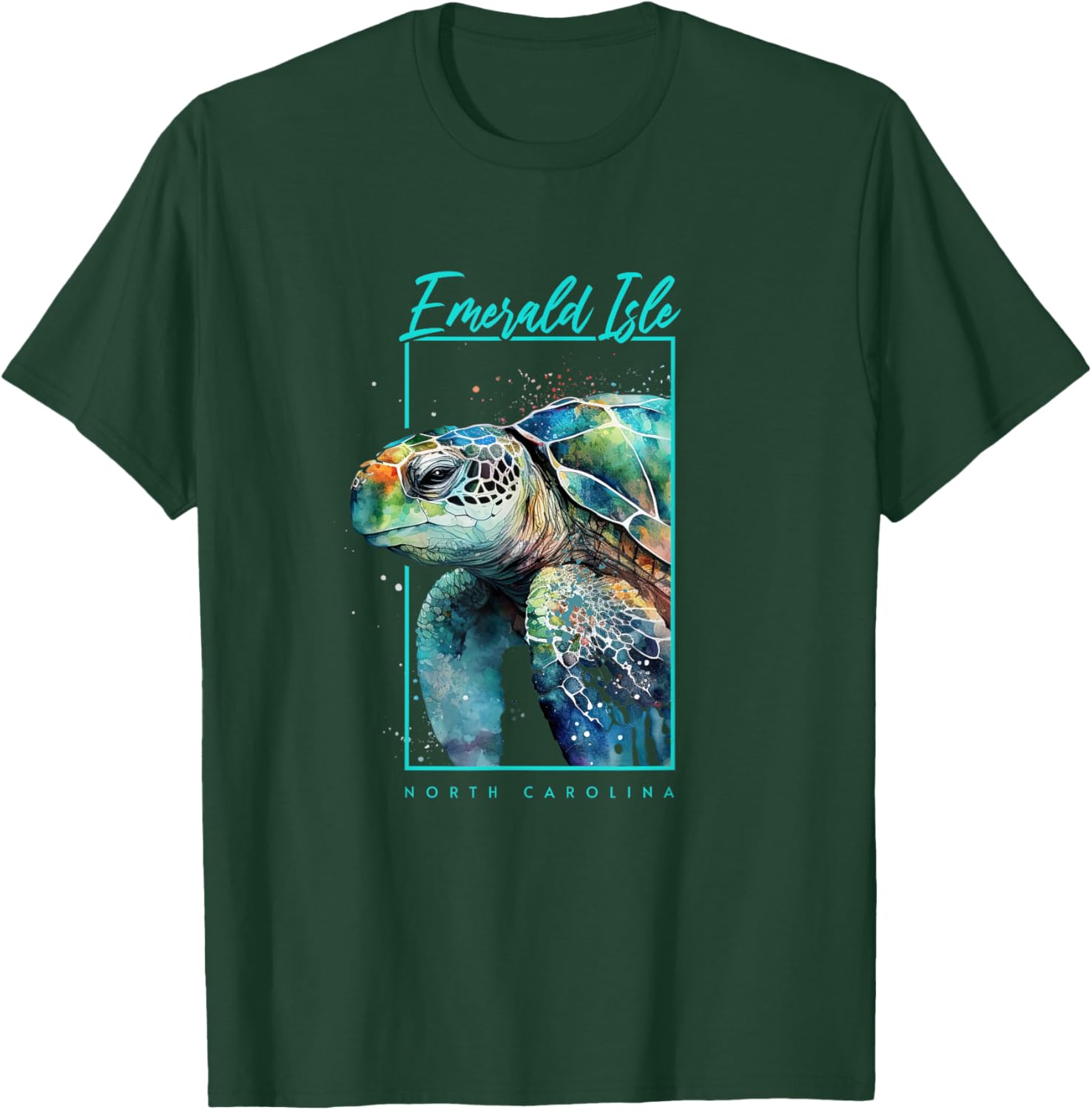 Emerald Isle NC Art Souvenir Sea Turtle Portrait T-Shirt - T-Shirt | Forest