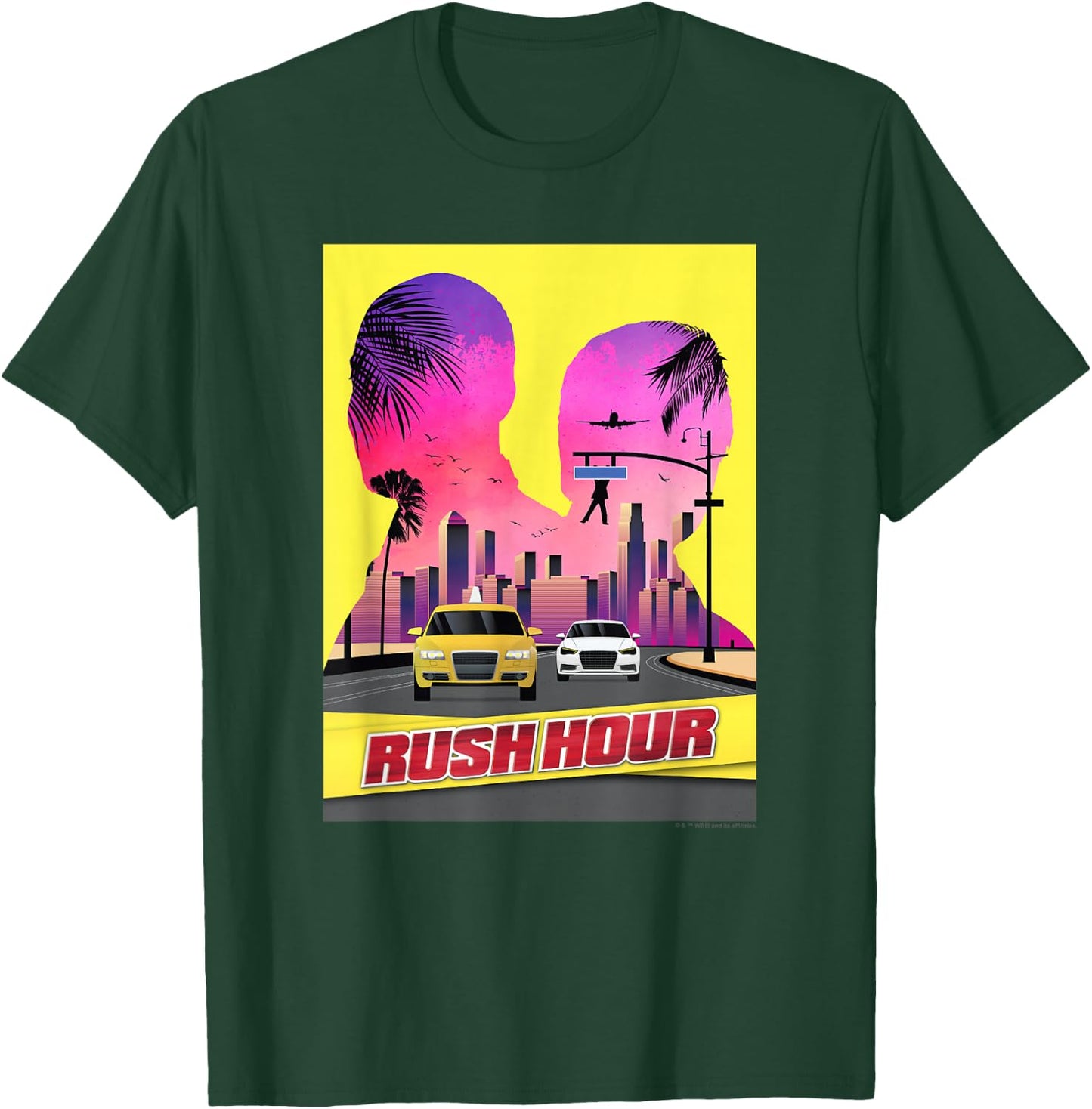 WB100 Rush Hour Retro City Skyline Partner Silhouette Poster T-Shirt - T-Shirt | Forest