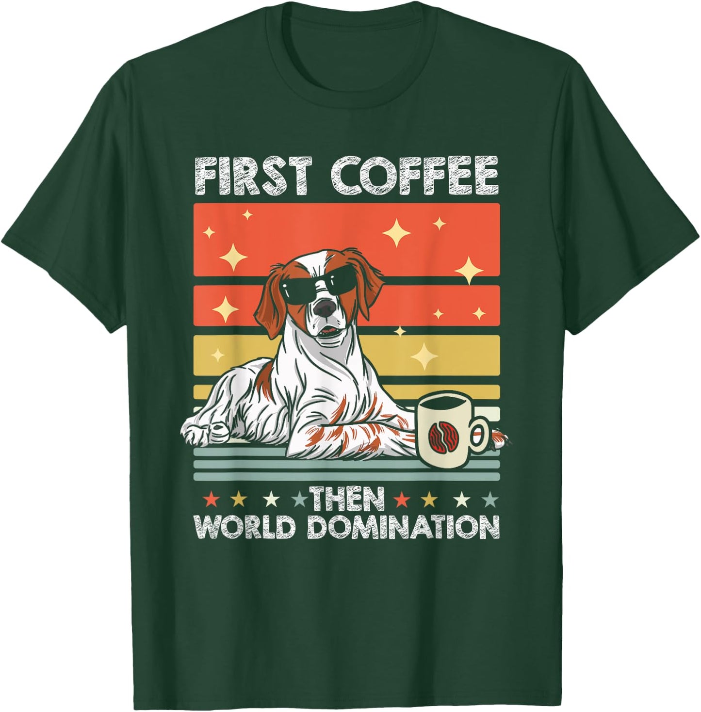 Retro Dog Breed Coffee Subglasses - Vintage Brittany Spaniel T-Shirt - T-Shirt | Forest