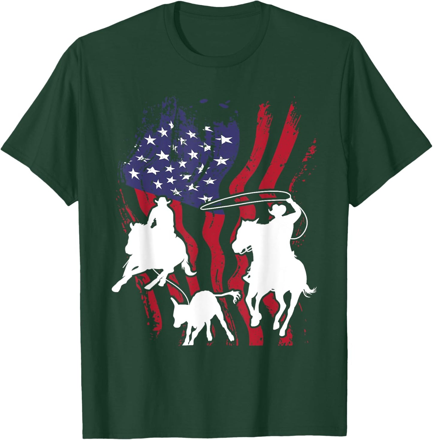 Rodeo Team Roping - Horse Riding Equestrian Header Heeler T-Shirt - T-Shirt | Forest