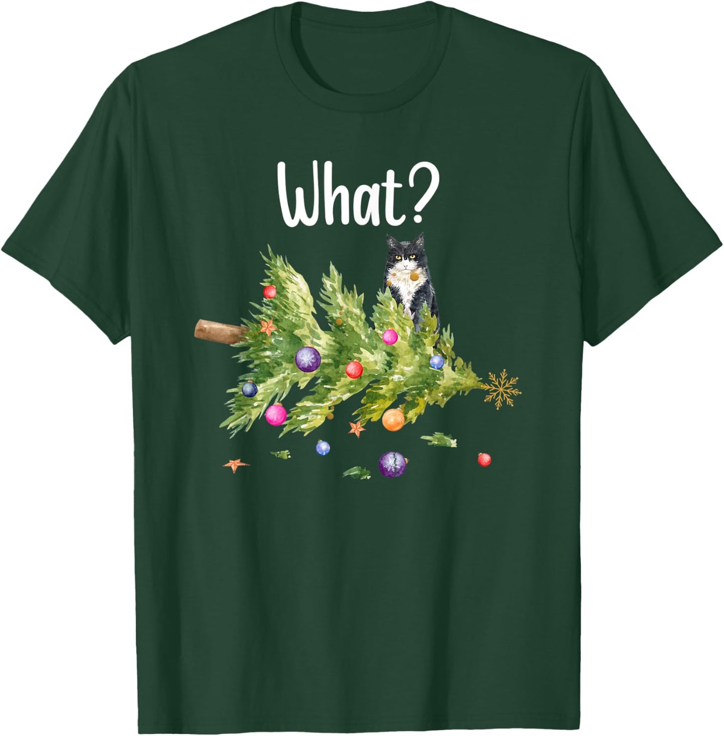 Funny Cat What Holiday Tree Christmas Men Women Kids T-Shirt - T-Shirt | Forest