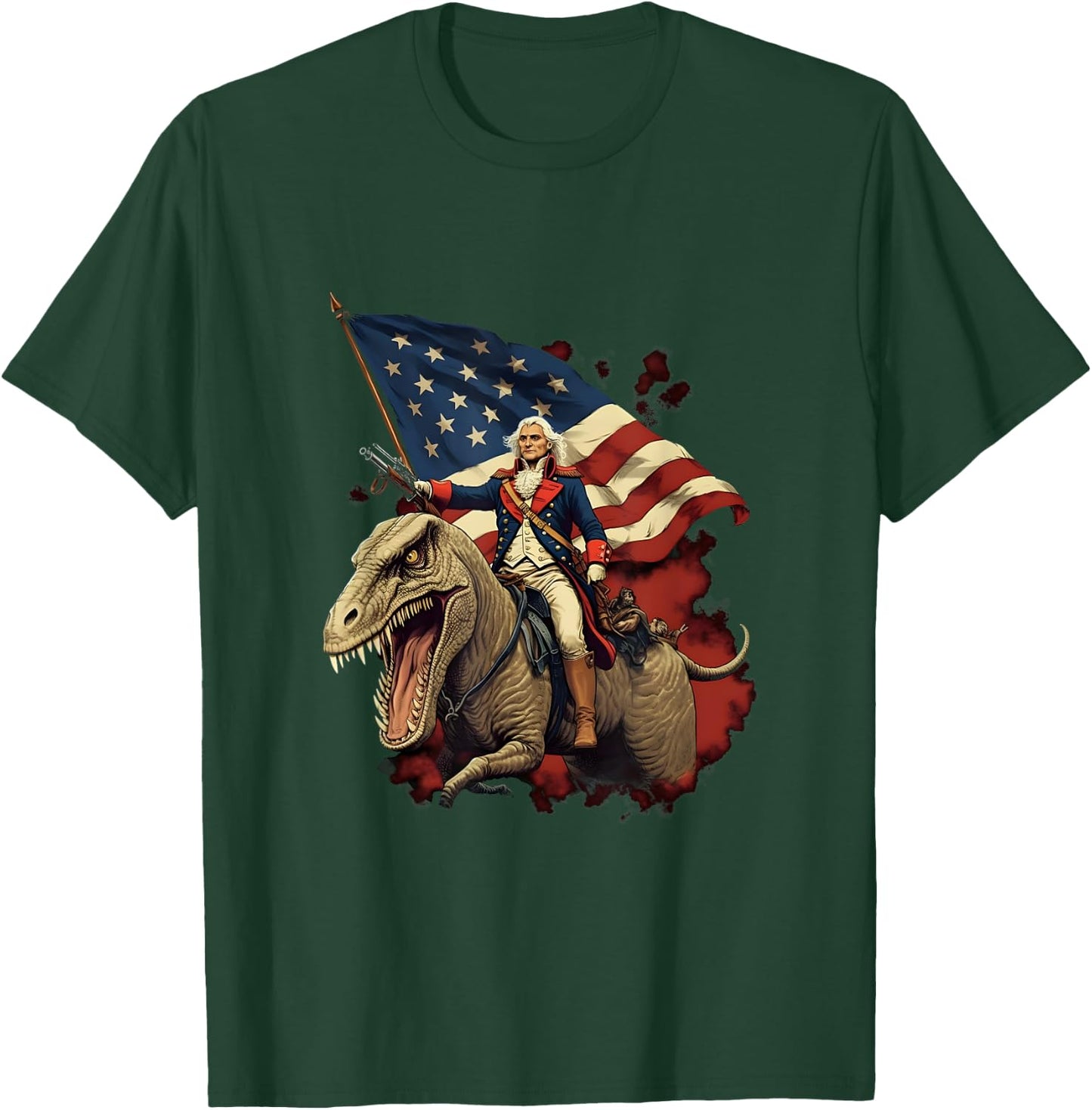 George Washington on a Dinosaur on July 4th Independence Day T-Shirt - T-Shirt | Forest