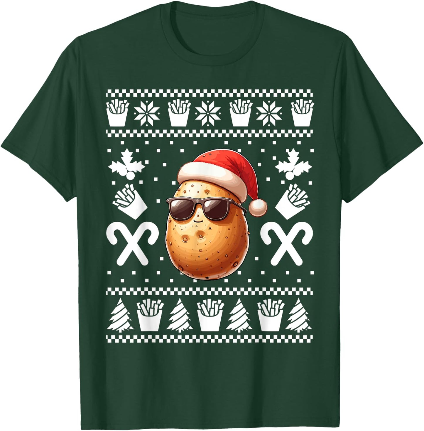 Funny Potato Christmas French Fries Pattern Xmas Season T-Shirt - T-Shirt | Forest
