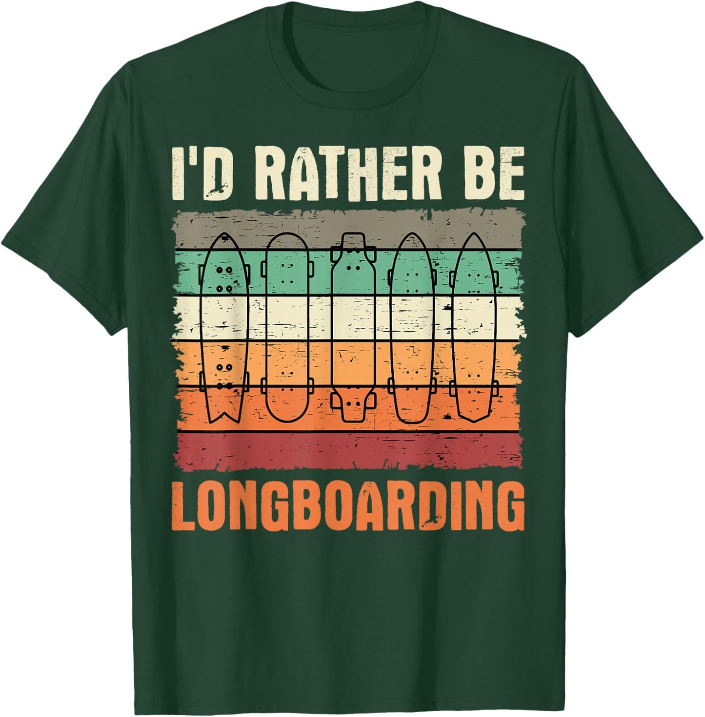 Longboard Retro Vintage Skateboarder Sidewalk Surfing T-Shirt - T-Shirt | Forest