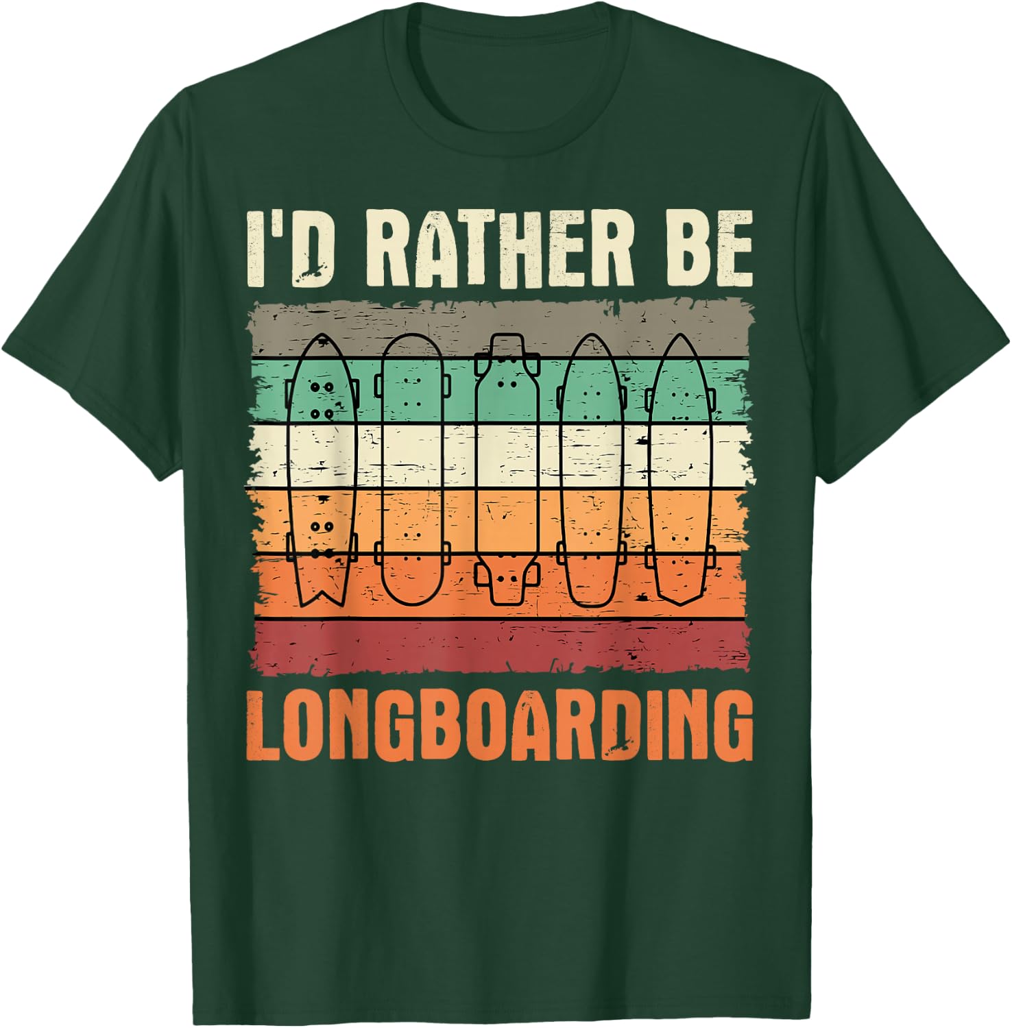 Longboard Retro Vintage Skateboarder Sidewalk Surfing T-Shirt - T-Shirt | Forest