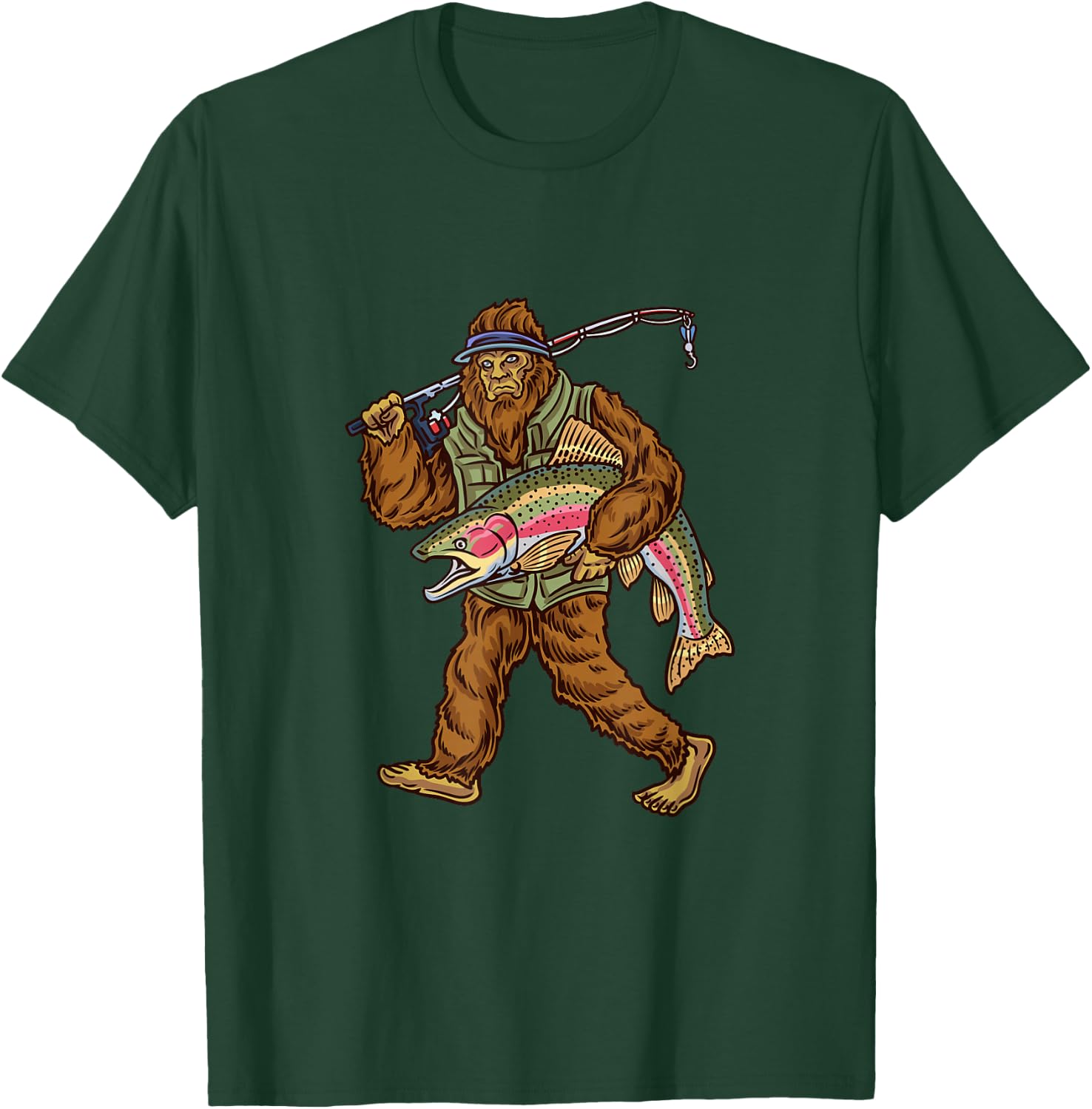 Rainbow Trout River Fishing Bigfoot Hunting Fishermen T-Shirt - T-Shirt | Forest