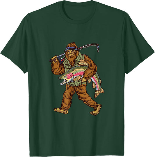 Rainbow Trout River Fishing Bigfoot Hunting Fishermen T-Shirt - T-Shirt | Forest