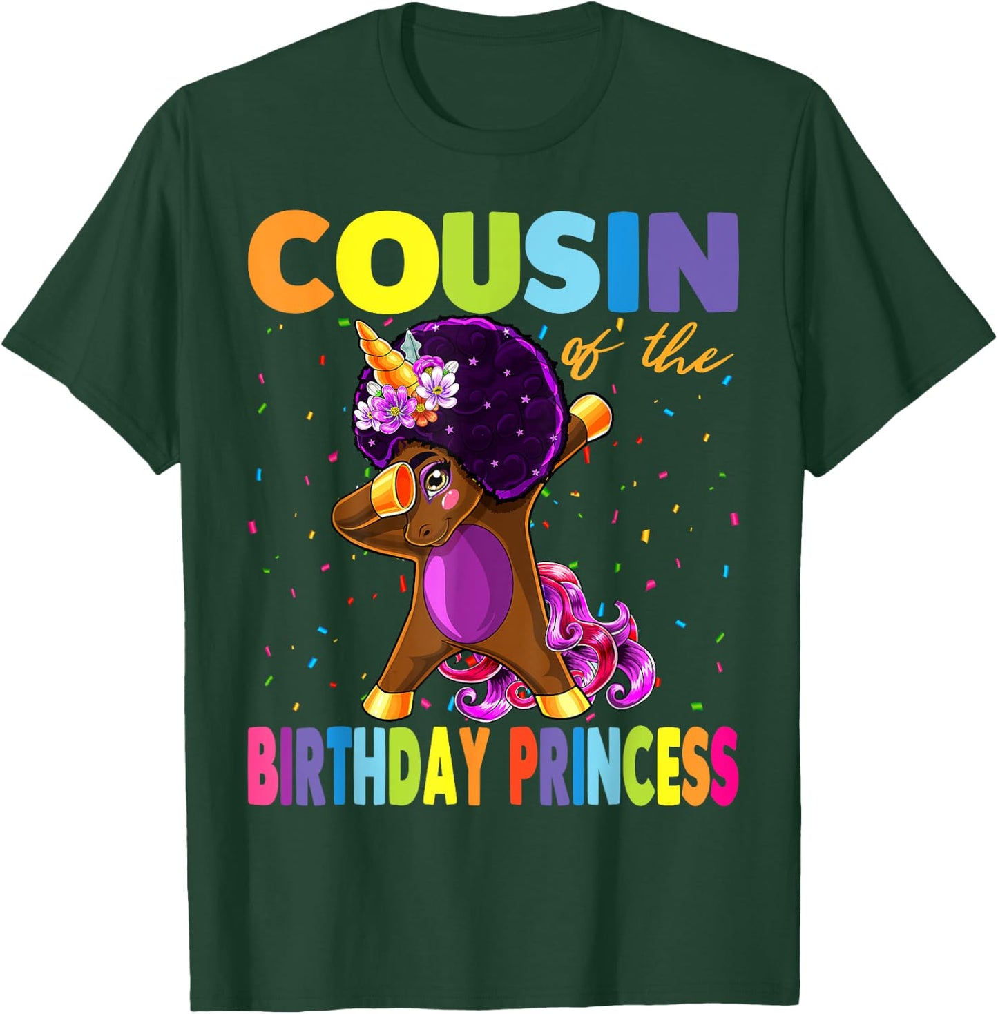 Dabbing Unicorn Afro Cousin of the Birthday Princess T-Shirt - T-Shirt | Forest