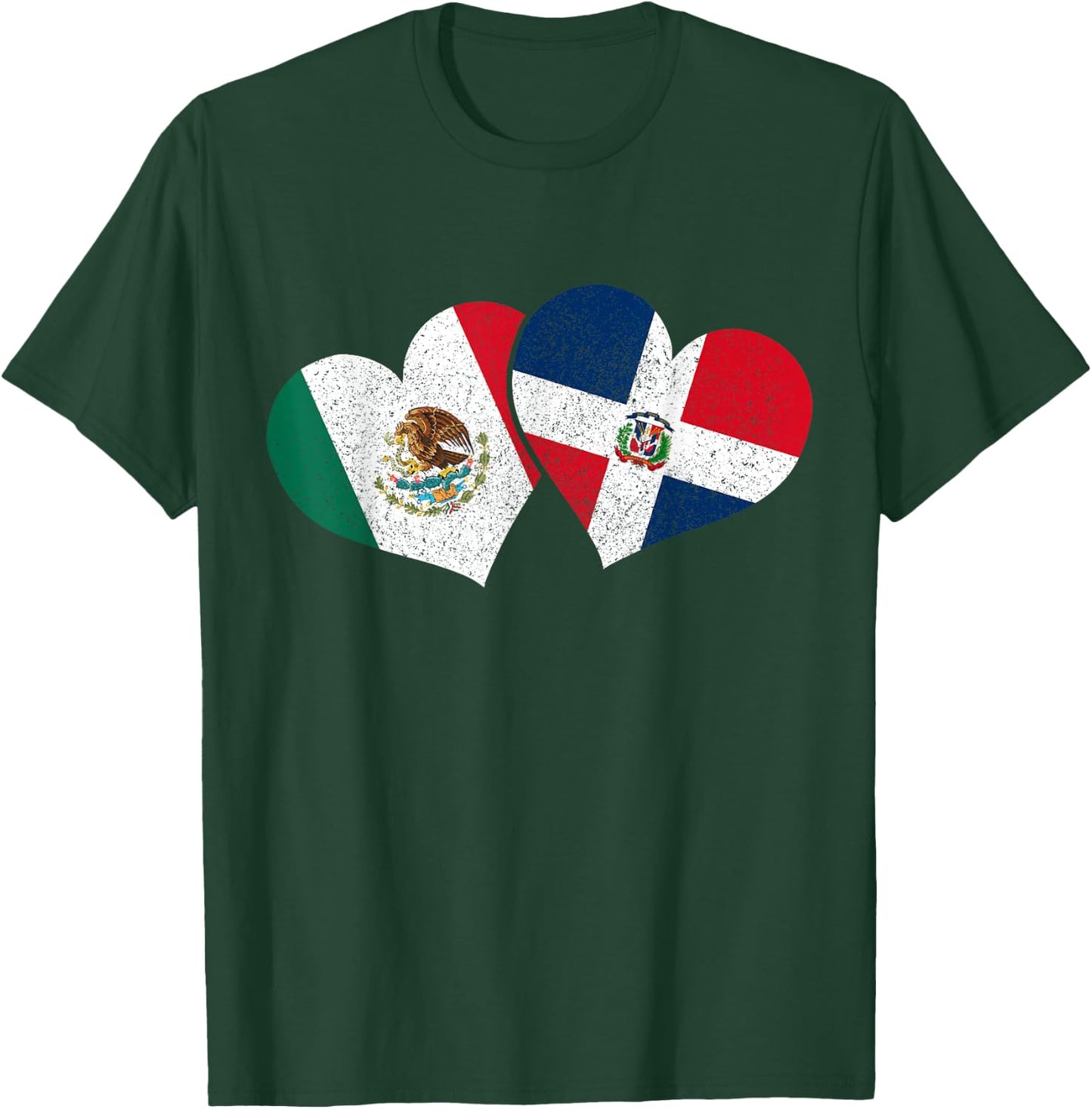 Mexico Dominican Republic Hearts Mexican Flag Pride Heritage T-Shirt - T-Shirt | Forest