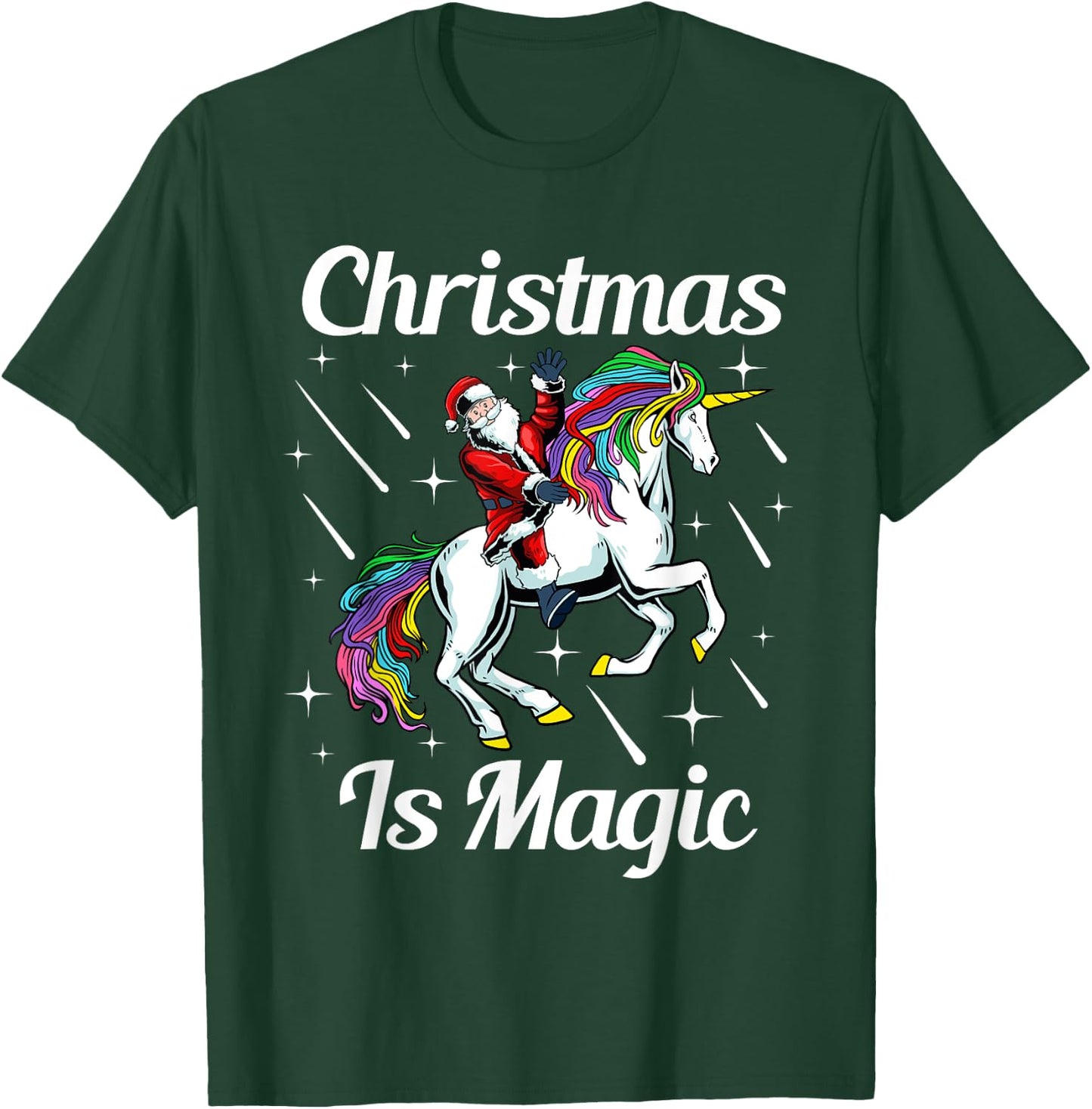 Christmas Is Magic Pajama Cute Santa Riding Unicorn X-Mas T-Shirt - T-Shirt | Forest