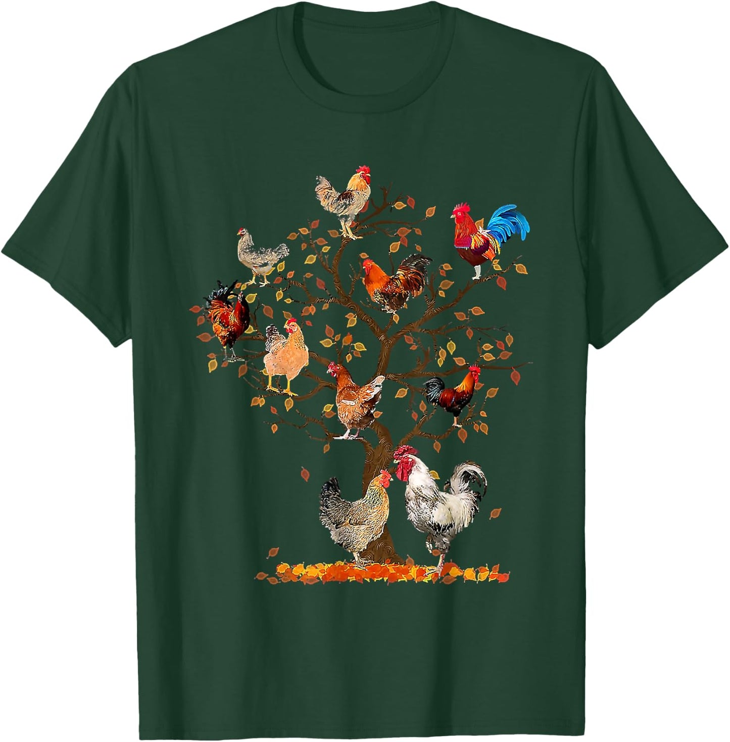 Chicken Tree Autumn Tree Fall Leaves Chicken Love T-Shirt - T-Shirt | Forest