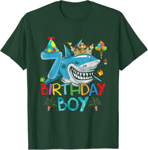 7th Birthday Shark Ocean Theme Party 7 Years Old For Boy T-Shirt - T-Shirt | Forest