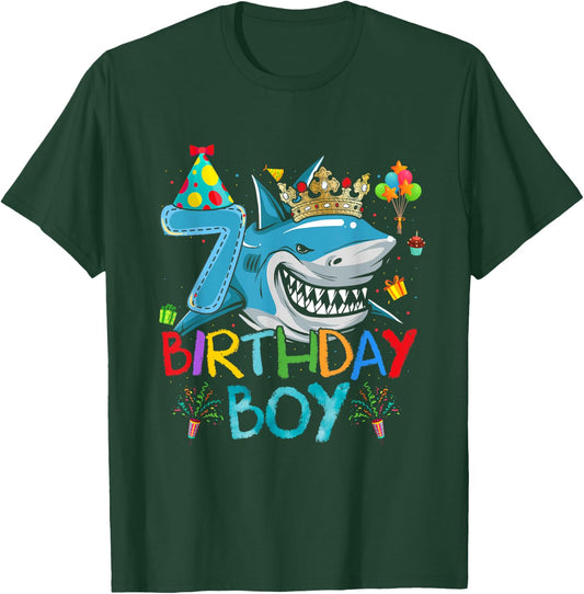 7th Birthday Shark Ocean Theme Party 7 Years Old For Boy T-Shirt - T-Shirt | Forest