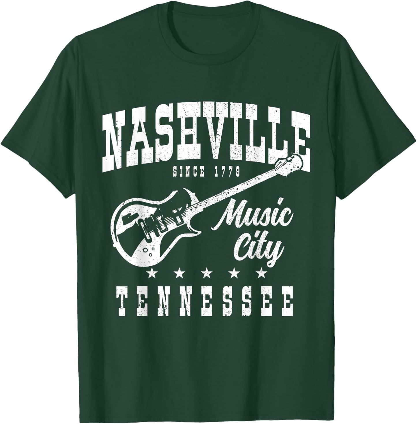 Nashville Tennessee Country Music City Guitar Player Vintage T-Shirt - T-Shirt | Forest