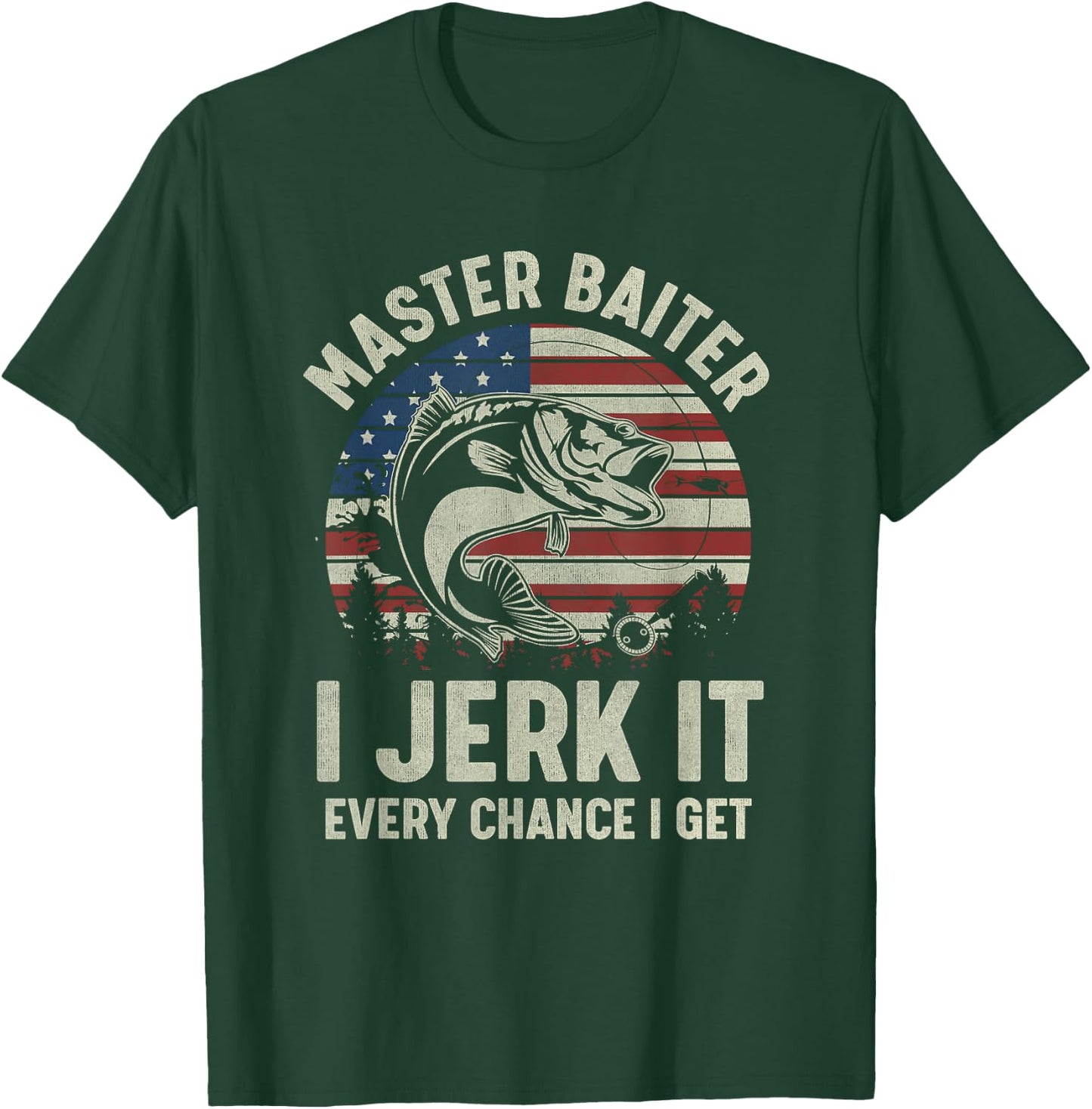 Master Baiter I’m Always Jerking My Rod Vintage USA FLag Women Men T-Shirt - T-Shirt | Forest