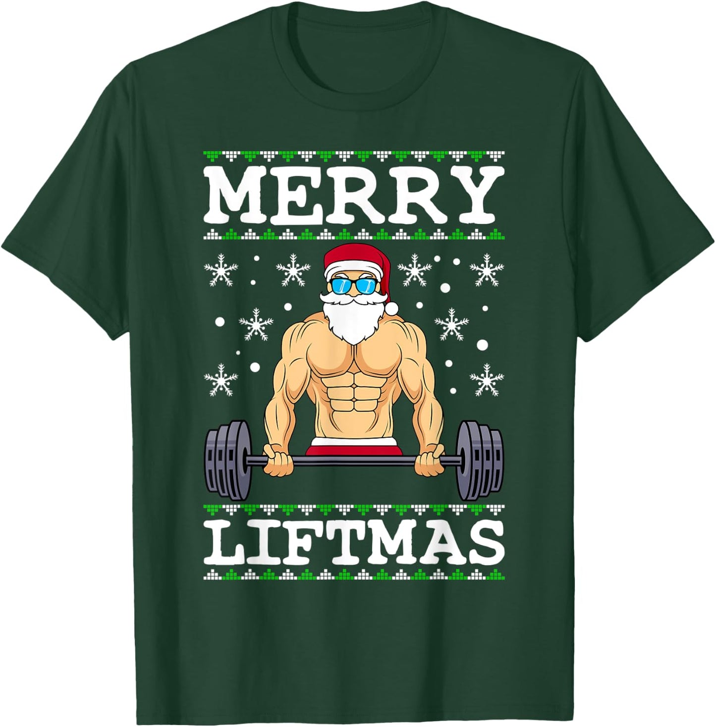 Merry Liftmas Bodybuilder Wiehnachten Ugly Christmas T-Shirt - T-Shirt | Forest