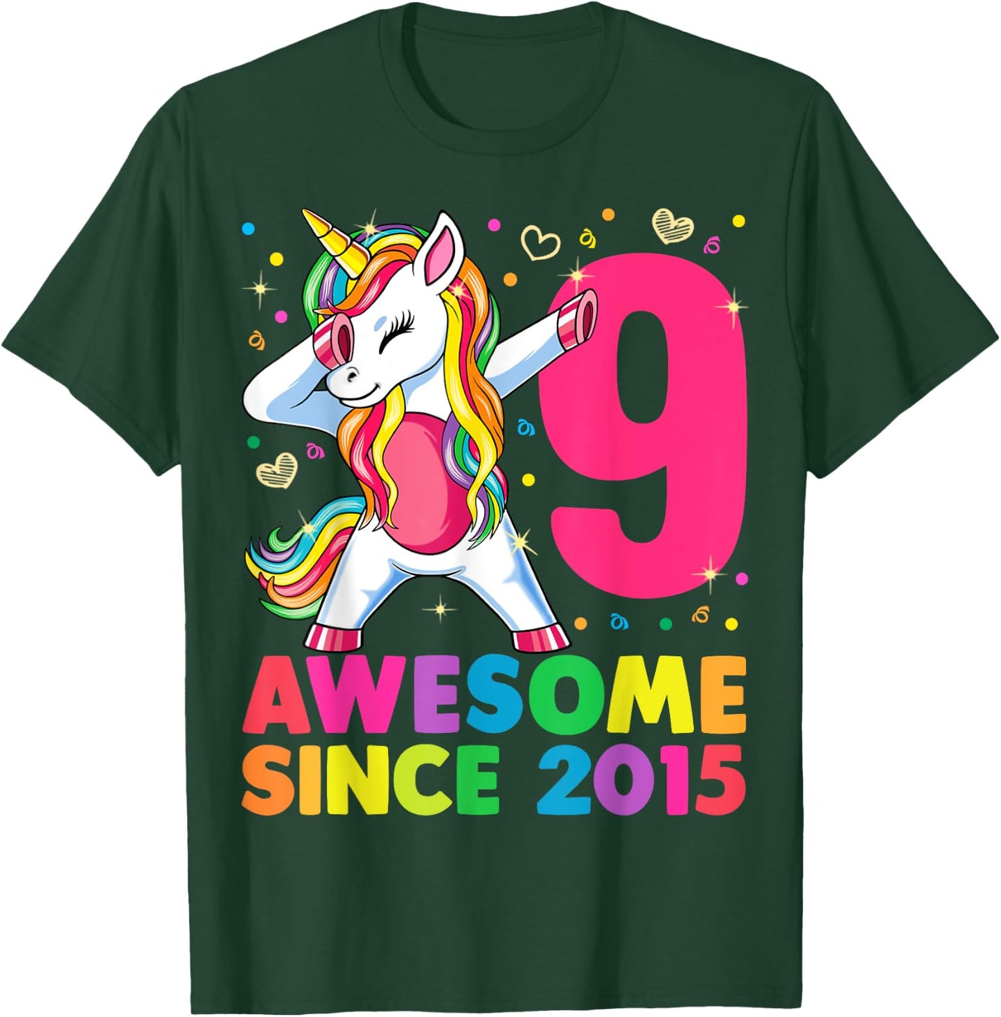 9 Years Old Unicorn Dabbing 9th Birthday Girl Unicorn Party T-Shirt - T-Shirt | Forest