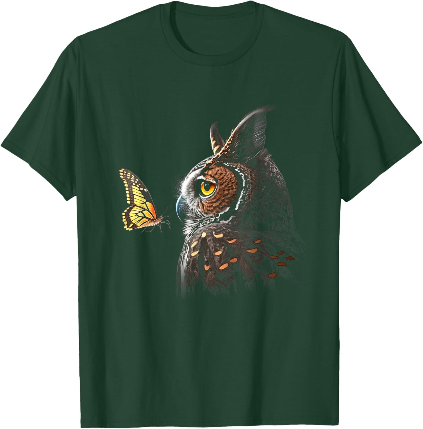 Owl With Butterfly Owl Lover Night Owl Bird T-Shirt - T-Shirt | Forest