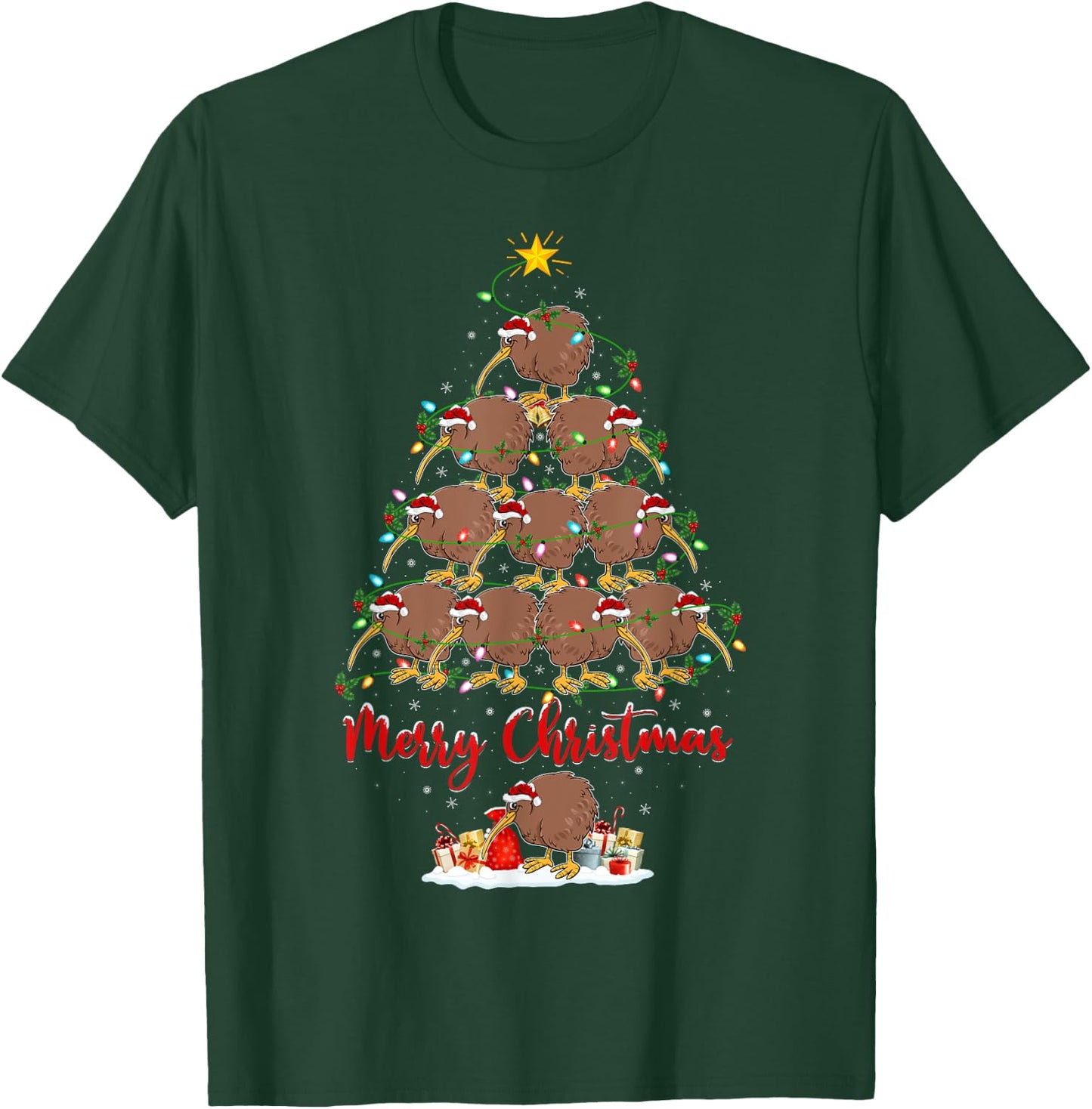 Kiwi Bird Lover Xmas Matching Santa Kiwi Christmas Tree T-Shirt - T-Shirt | Forest