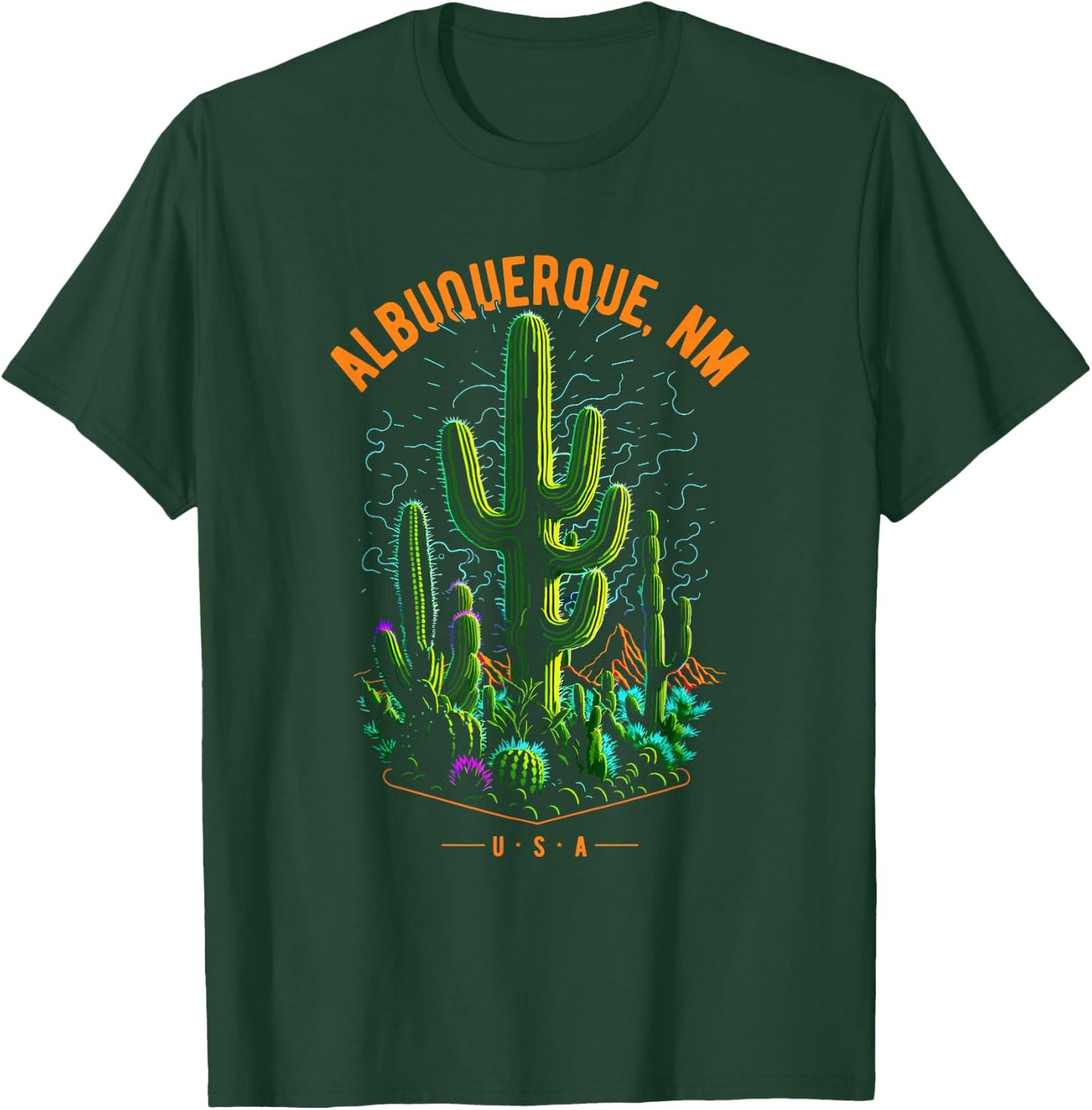 Albuquerque, NM, USA Cactus Desert Scene Design T-Shirt - T-Shirt | Forest