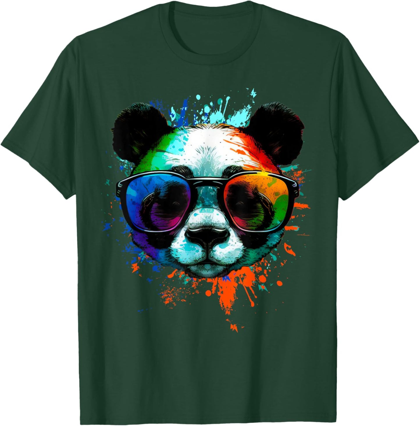 Cool Panda with sunglasses with Colorful Ink Splashes T-Shirt - T-Shirt | Forest