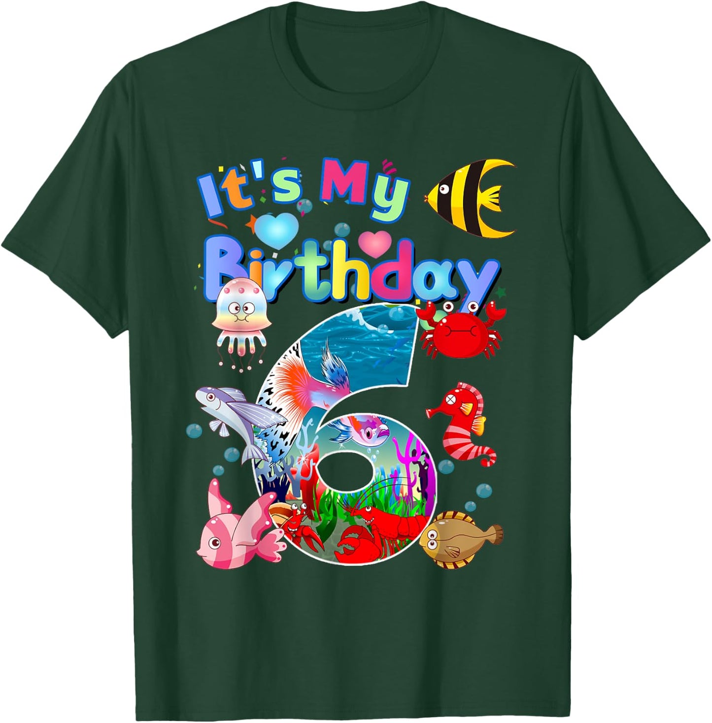 6nd Birthday Party 6 Year Old Sea Fish Aquarium Birthday Boy T-Shirt - T-Shirt | Forest