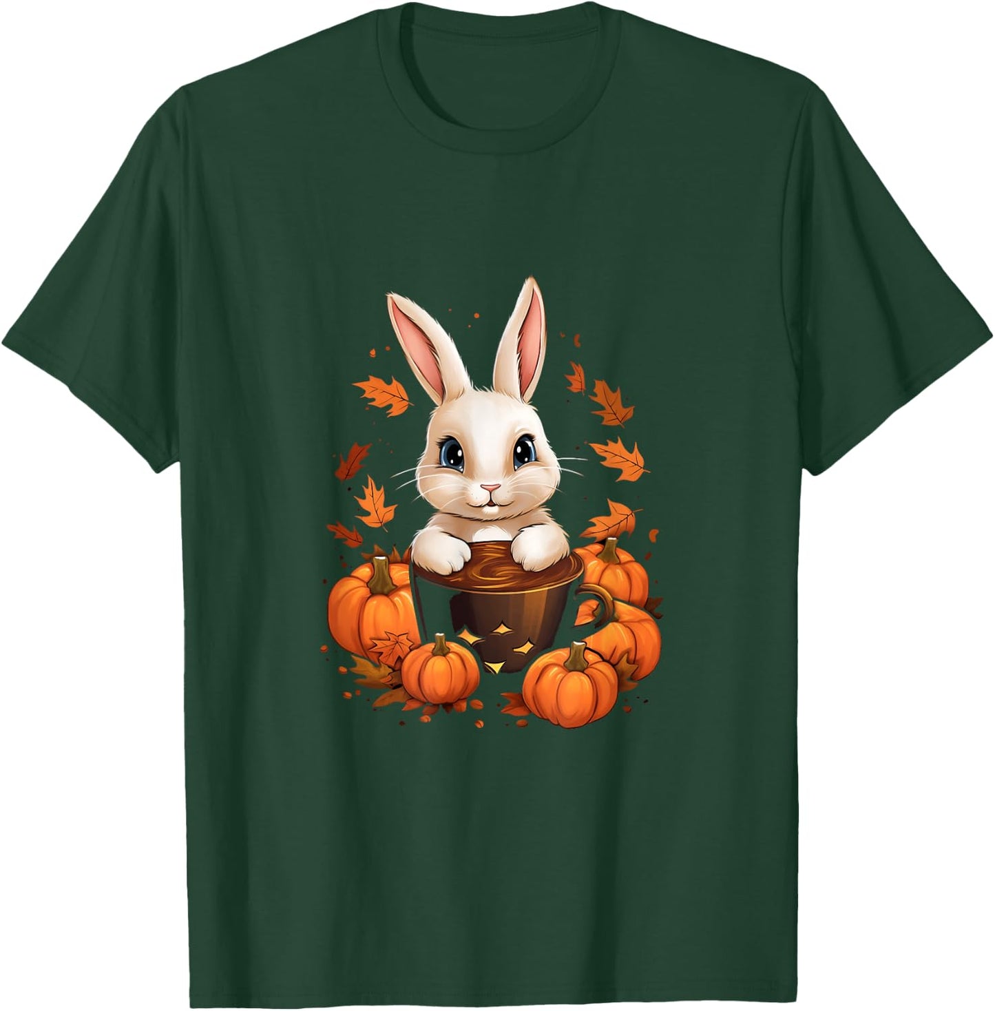 Bunny Rabbit Pumpkin Spice Latte Fall Autumn Halloween T-Shirt - T-Shirt | Forest