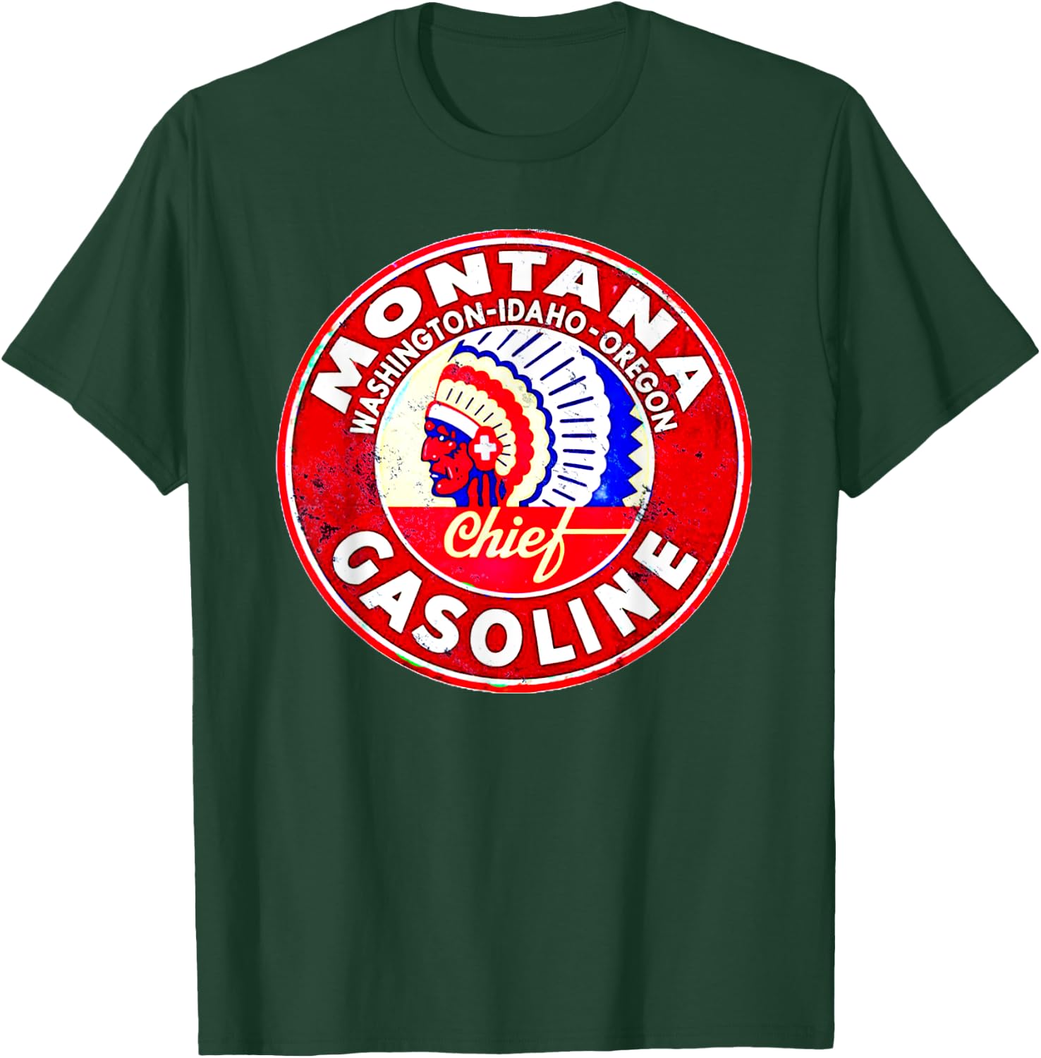 Retro Vintage Gas Station Montana Motor Oil Car Bikes Garage T-Shirt - T-Shirt | Forest